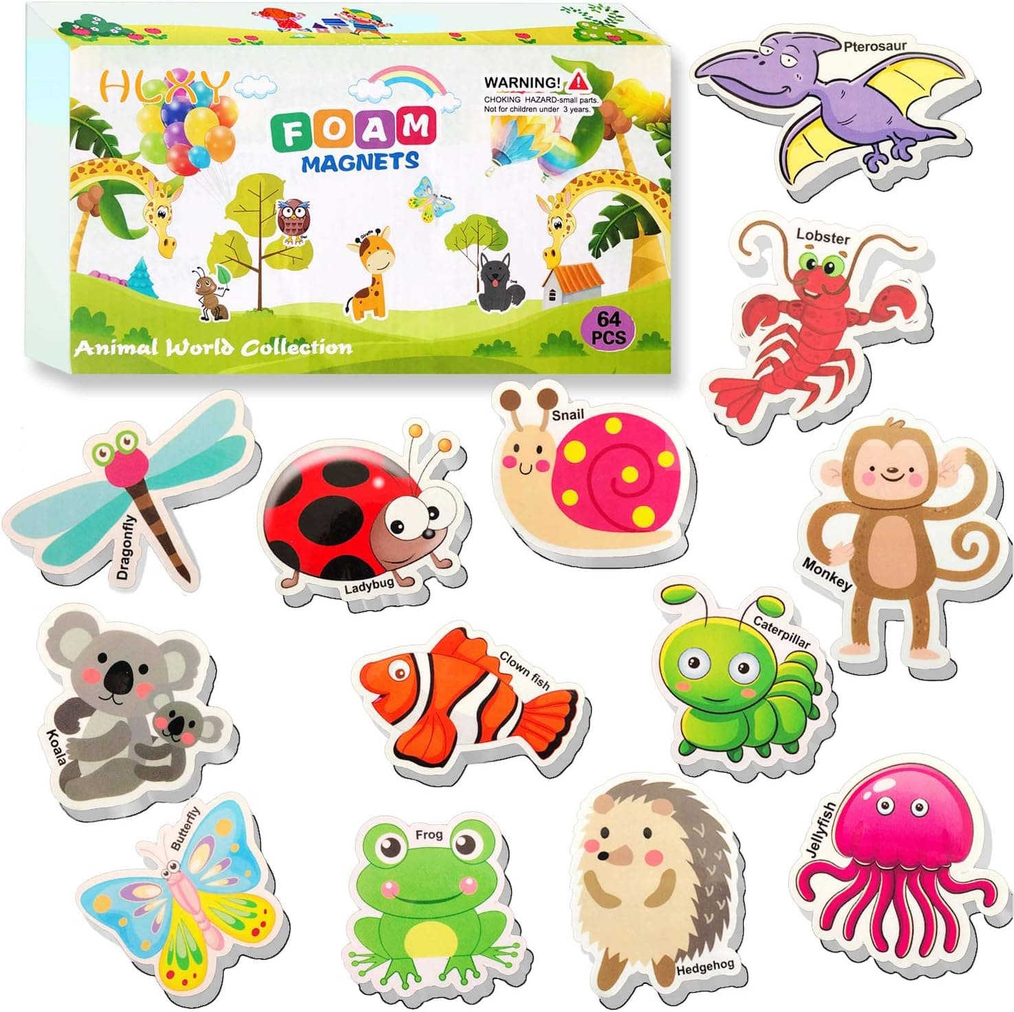 Refrigerator Magnets for Kids 64 PCS Animals Magnets Toys -Dinosaurs Insect Ocean Sea Animal Magnets - Foam Animal -Fridge Magnets for Toddlers Educational Toy for Preschool Learning