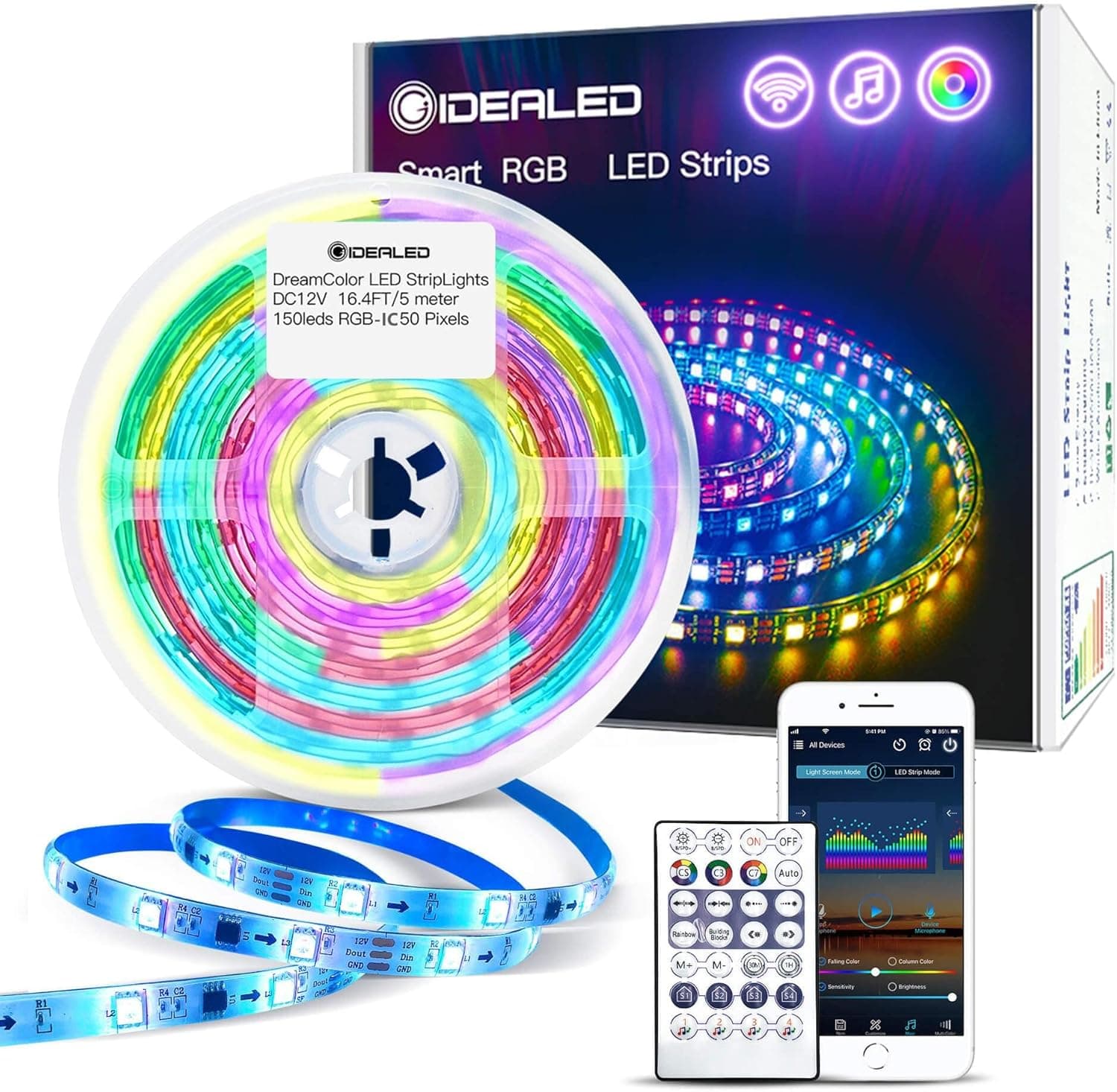 Smart WiFi Dreamcolor LED Strip Lights 16.4ft Kit Work with Alexa/Google Assistant,Wireless Remote Control/Alexa Voice Control Addressable LED Strips Color Change,Mic Sync to Music Lightstrip