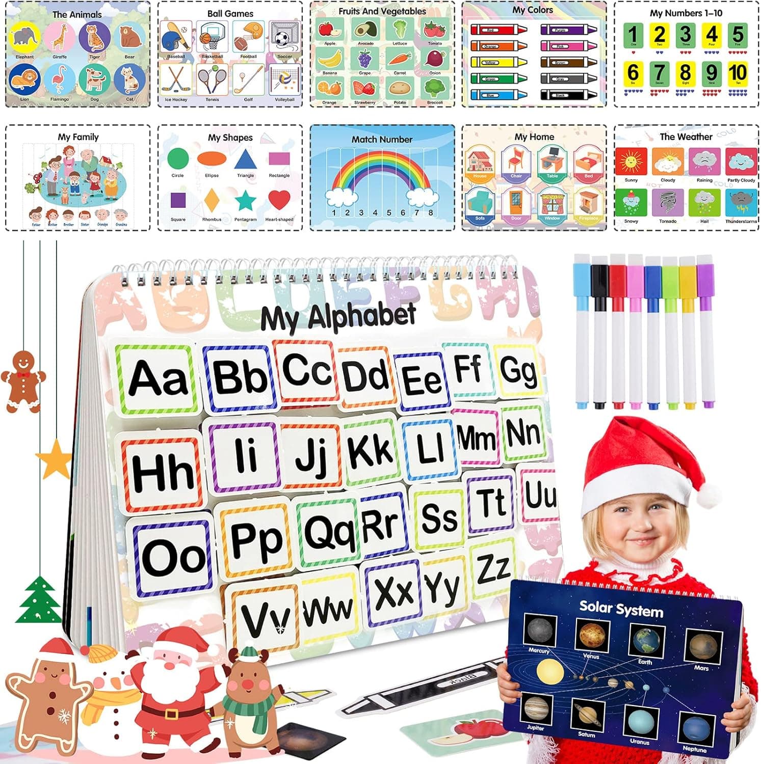 Sanyipace Preschool Learning Busy Book 12 Themes Montessori Toys for 2 Year Old 1 Year Old