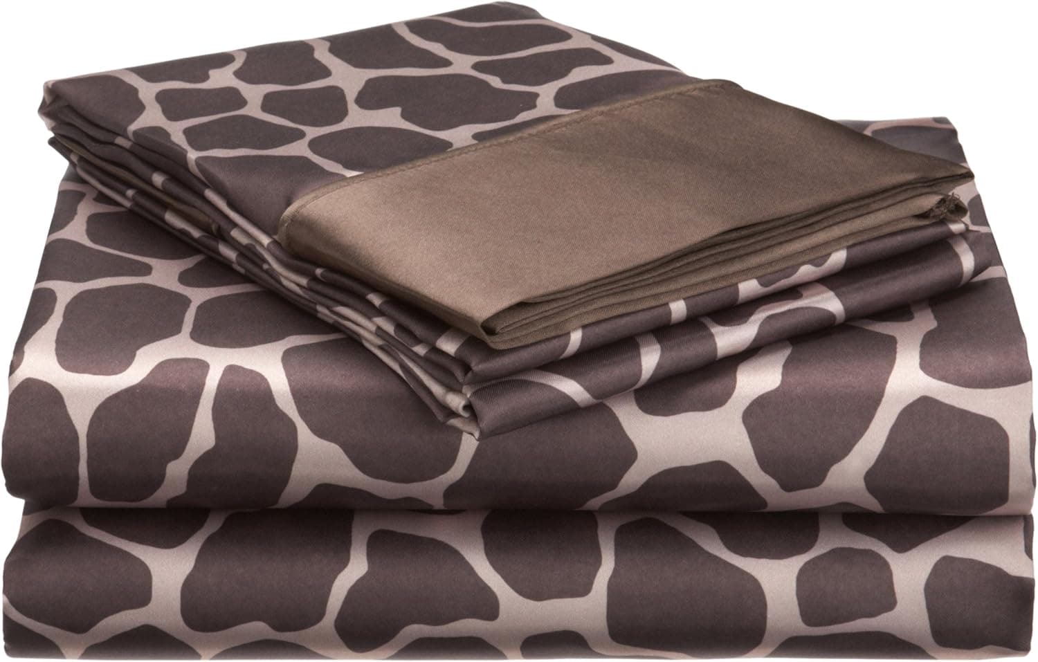 Divatex Home Fashions Royal Opulance Satin Cal King Sheet Set, Giraffe, Brown/Ivory