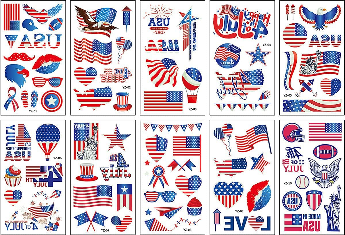 Fourth of July Patriotic Tattoos Glow in the Dark Temporary Tattoos Stickers Patriotic Party Supplies Favors Memorial Day Independence Day Labor Day Decorations Fourth of July Accessories