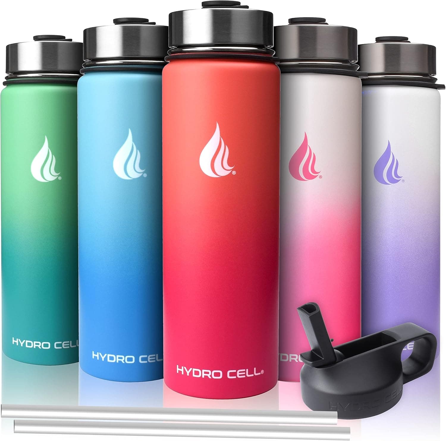 HYDRO CELL Stainless Steel Insulated Water Bottle with Straw - For Cold & Hot Drinks - Metal Vacuum Flask with Screw Cap and Modern Leakproof Sport Thermos for Kids & Adults (Fuchsia 24oz)