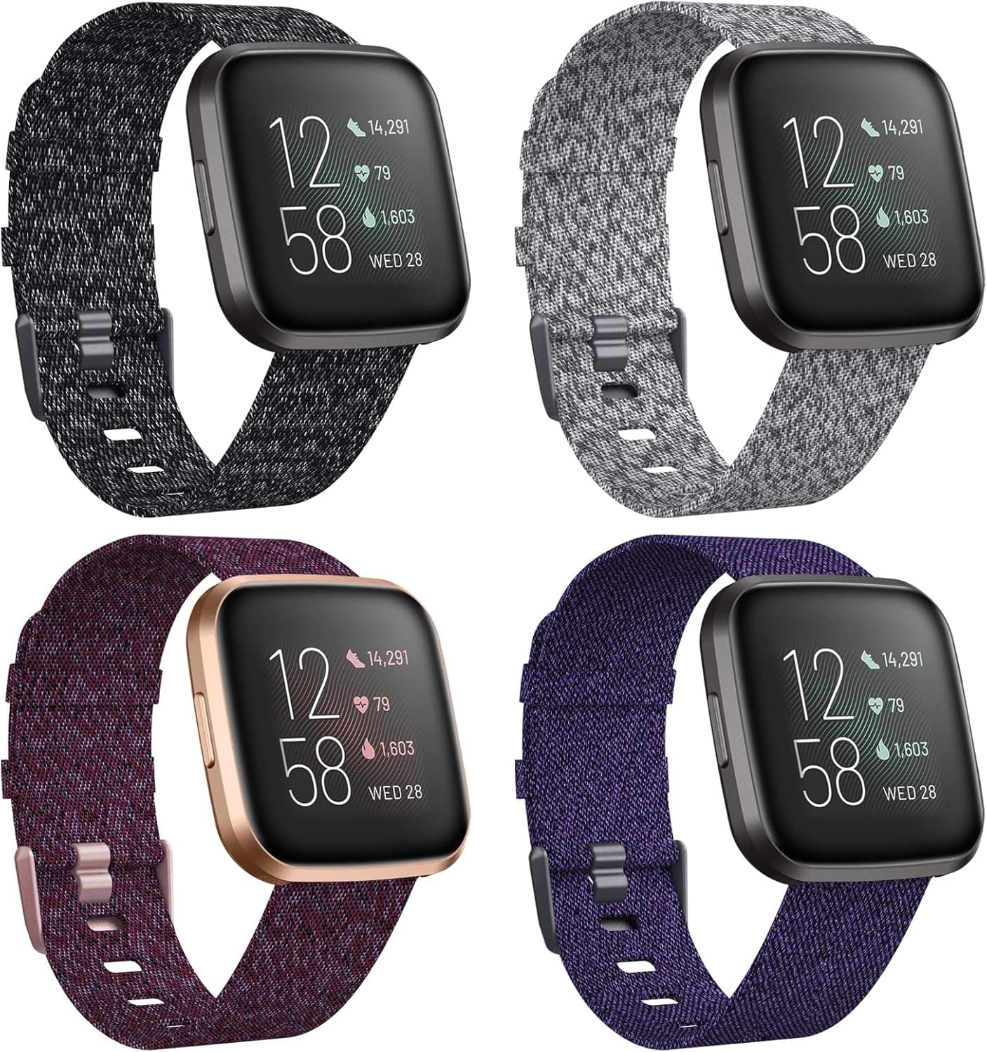 KIMILAR 4-Pack Woven Bands Compatible with Fitbit Versa/Fitbit Versa 2/Fitbit Versa Lite Edition, Soft Breathable Adjustable Women Men Versa Replacement Band for Versa Watch