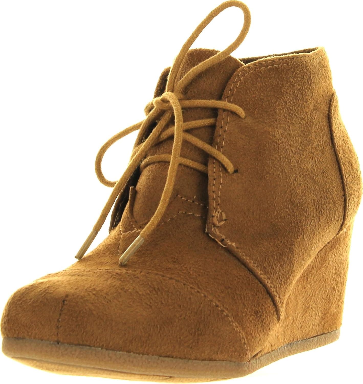 Forever Link Womens Patricia-01 Lace Up Faux Suede Ankle Wedge Booties
