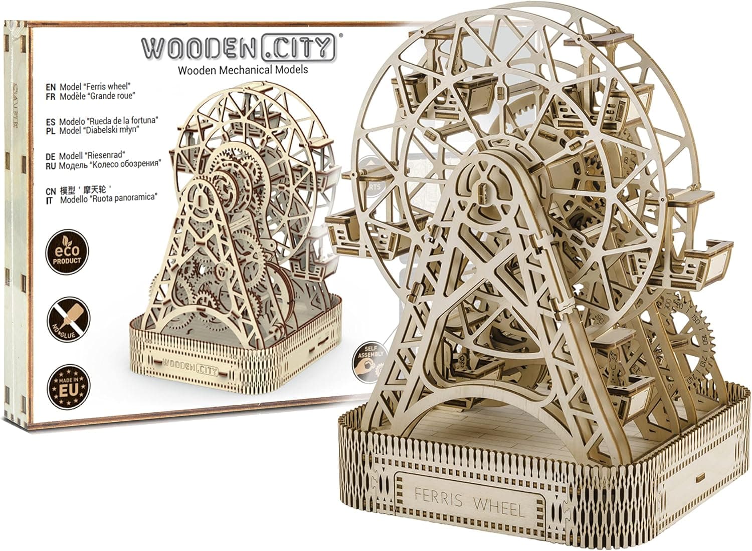 Wooden.City 3D Wooden Puzzle Mechanical Model for Adults and Teens, Ferris Wheel, DIY Kit for Self-Assembly, No Glue Required