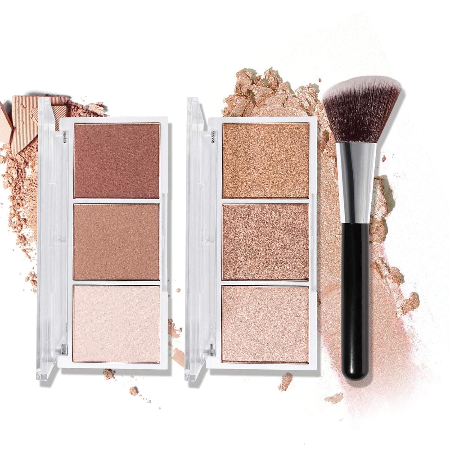 Highlighter & Contour Makeup Palette with Brush, Matte Shimmer Glow Illuminator Powder Perfect For Face Highlight,Contour,Bronzer,Shape,Silky Brillliant Compact Make-up