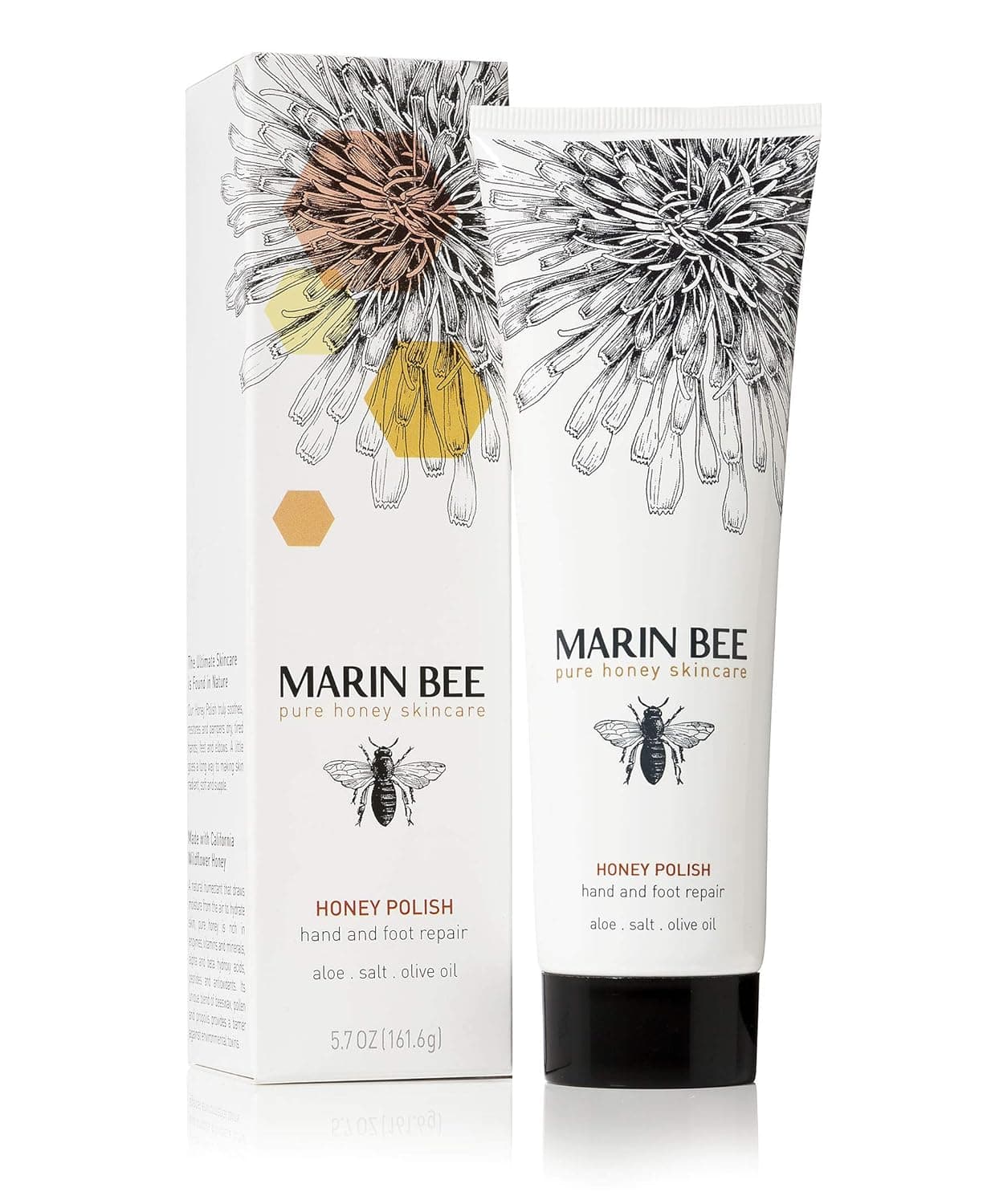 MARIN BEE HONEY POLISH Moisturizing, natural body scrub with hydrating honey, exfoliating salt, soothing aloe, skin-smoothing, organic olive oil to repair hands and feet, sensitive skin