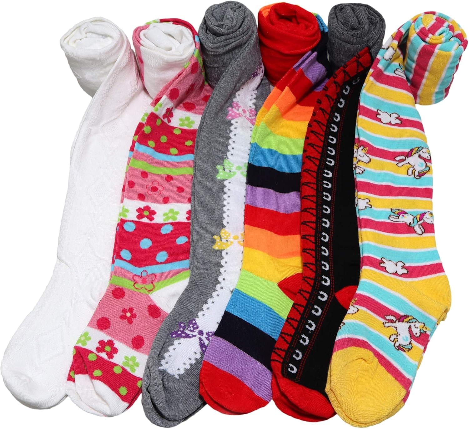 Angelina Girl's Colorful Assorted Winter Tights with Heel and Toe (6-Pack)