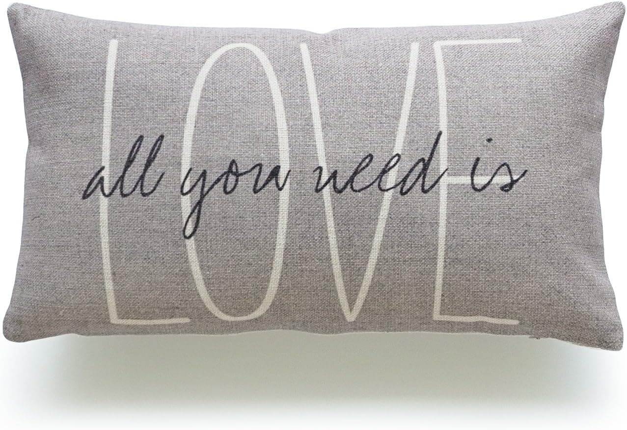 Hofdeco Lumbar Pillow Case Grey Love is All You Need His and Her Love Script Heavy Weight Fabric Cushion Cover 12x20