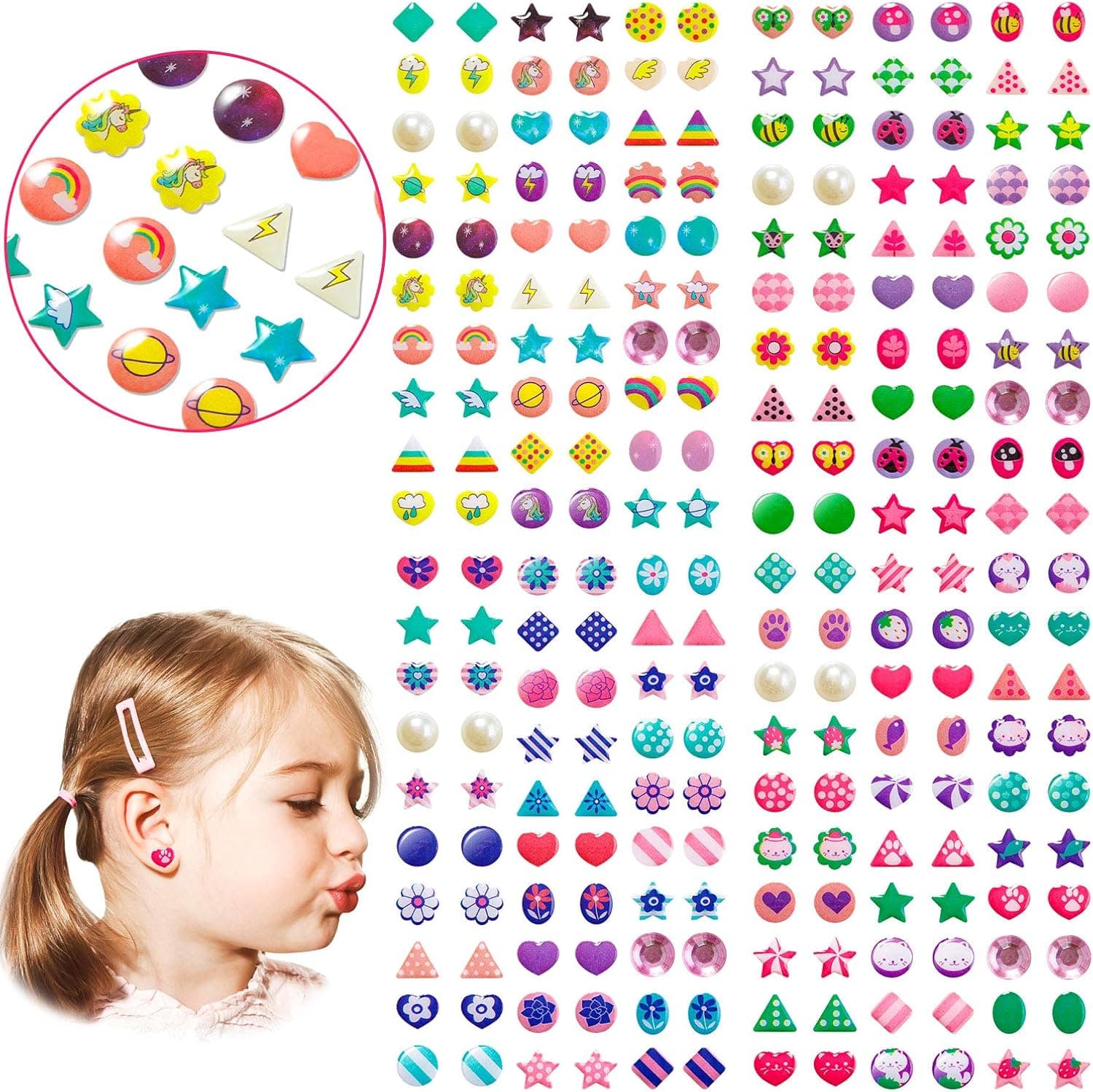 240PCS Sticker Earrings for Little Girls - 3D Gems Girls Sticker Earrings Self-Adhesive Glitter Craft Crystal Stickers, Stick on Earrings for Toddlers