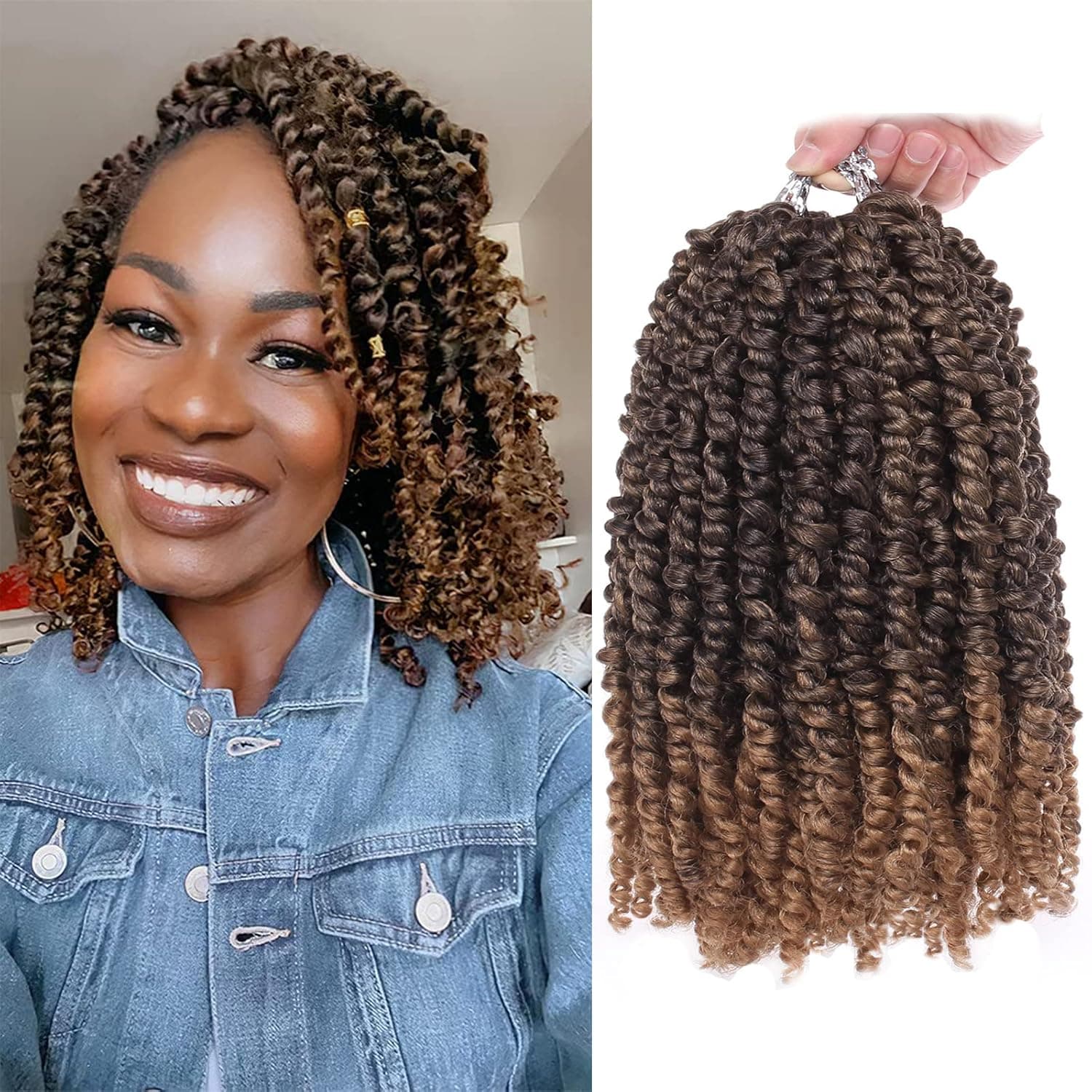 Xtrend 2 Packs Ombre Pre-twisted Passion Twist Crochet Hair 10 Inch Bohemian Synthetic Crochet Braids Hair Extension For Black Women Pre-looped Passion Hair (2packs, 1B/27#)