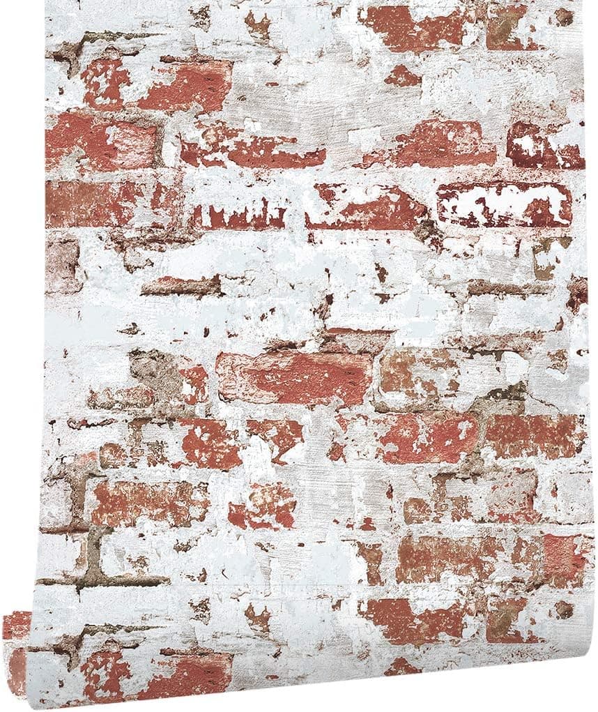 HaokHome 2025 Brick Wallaper Distressed Brick Wallpaper 20.8"x 33ft Whitewash/Red Brick Wall Paper for Home Kitchen Decor