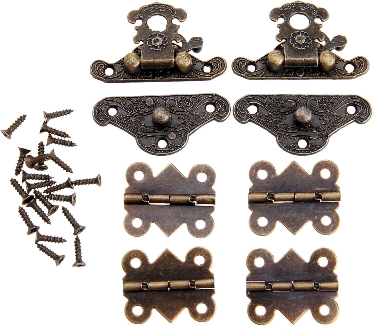 dophee Antique Style Decorative Box Latch Hasps and Butterfly Hinges Kit for DIY Jewelry Box Furniture Cabinet Wooden Case, 2Pcs Latch Hasps and 4Pcs Vintage Hinges with 28Pcs Screws
