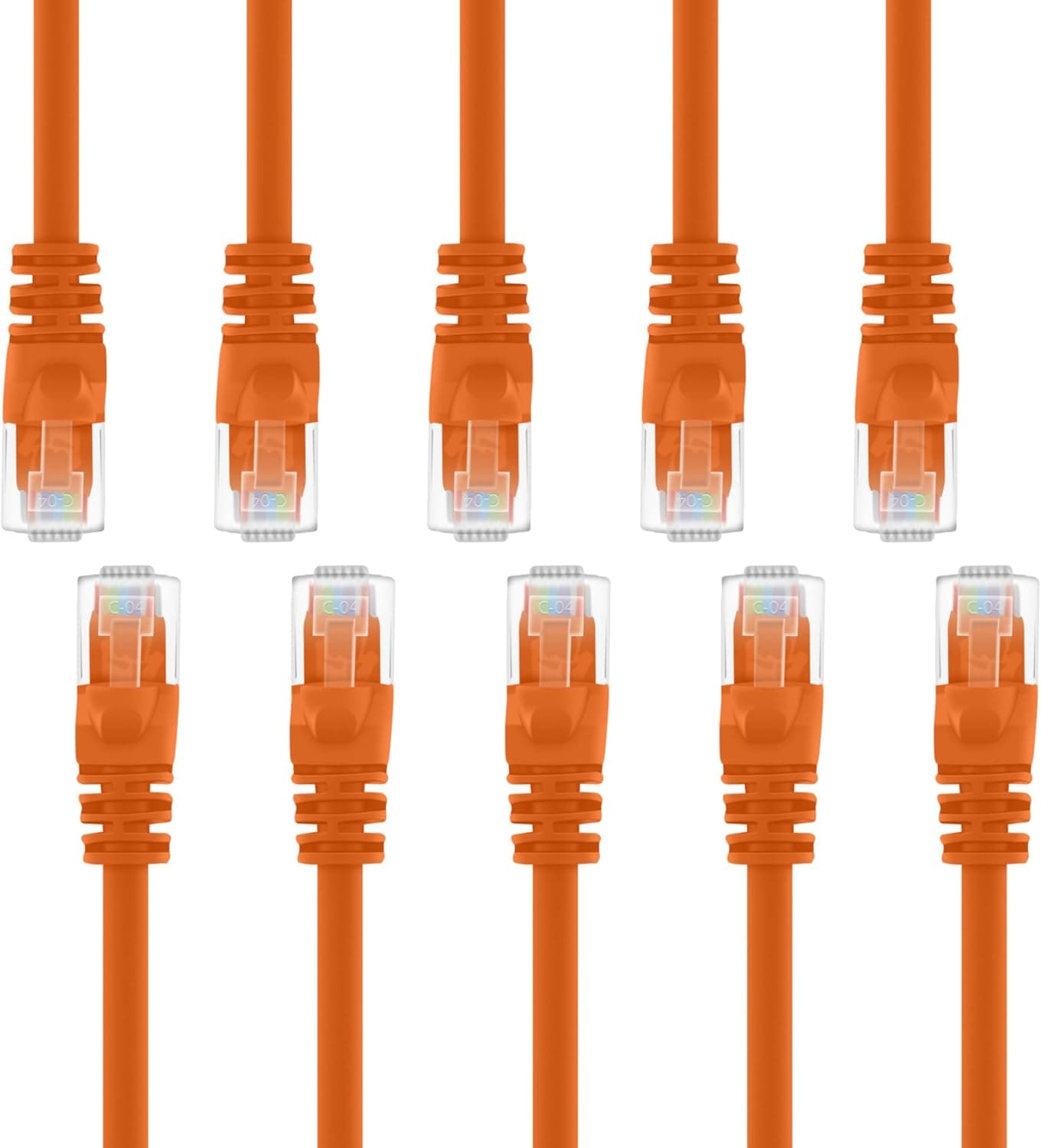GearIT 10 Pack, Cat 6 Ethernet Cable Cat6 Snagless Patch 4 Feet - Computer LAN Network Cord, Orange - Compatible with 10 Port Switch POE 10port Gigabit