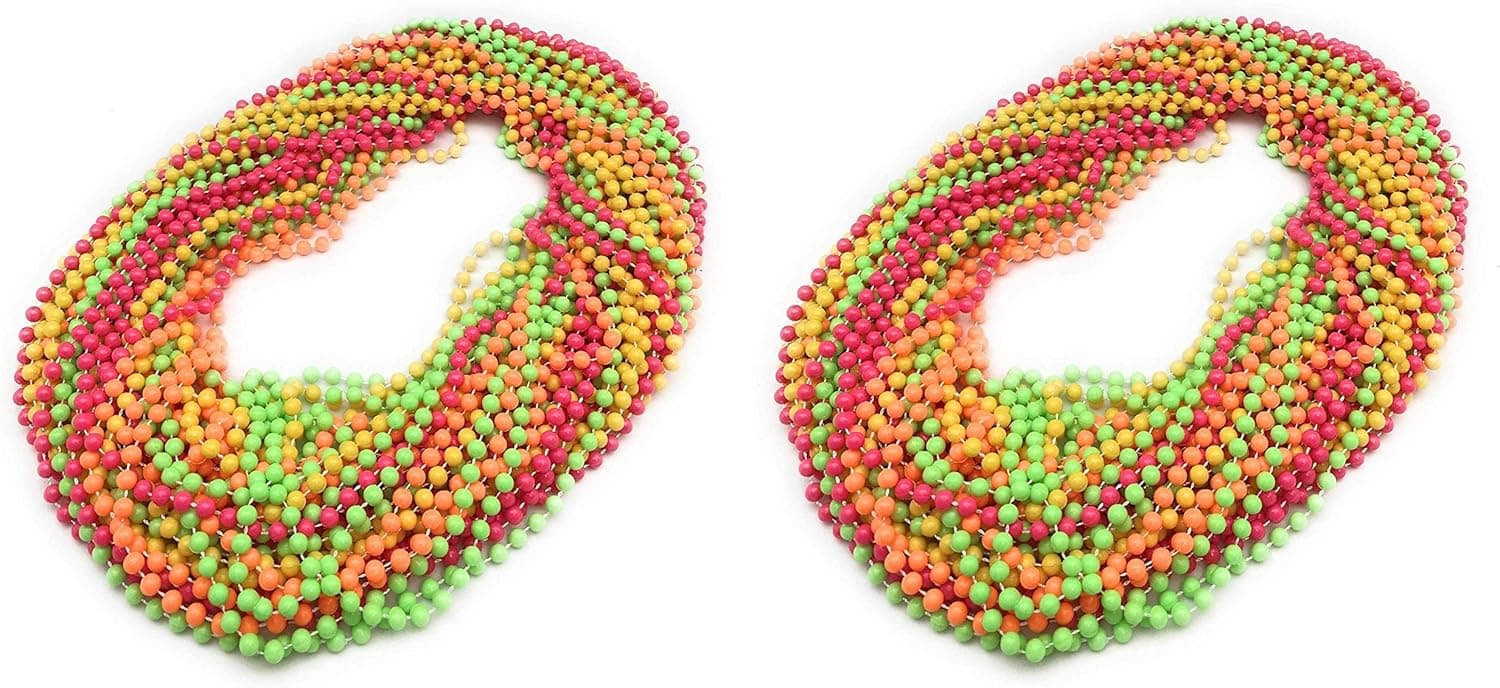 oojami 144 Pieces 33 inch 07mm Fluorescent Beads Color Mardi Gras Beads Beaded Necklace Ideal for New Years Eve, Anniversary Party, Party Favors, and Table Centerpiece Decorations