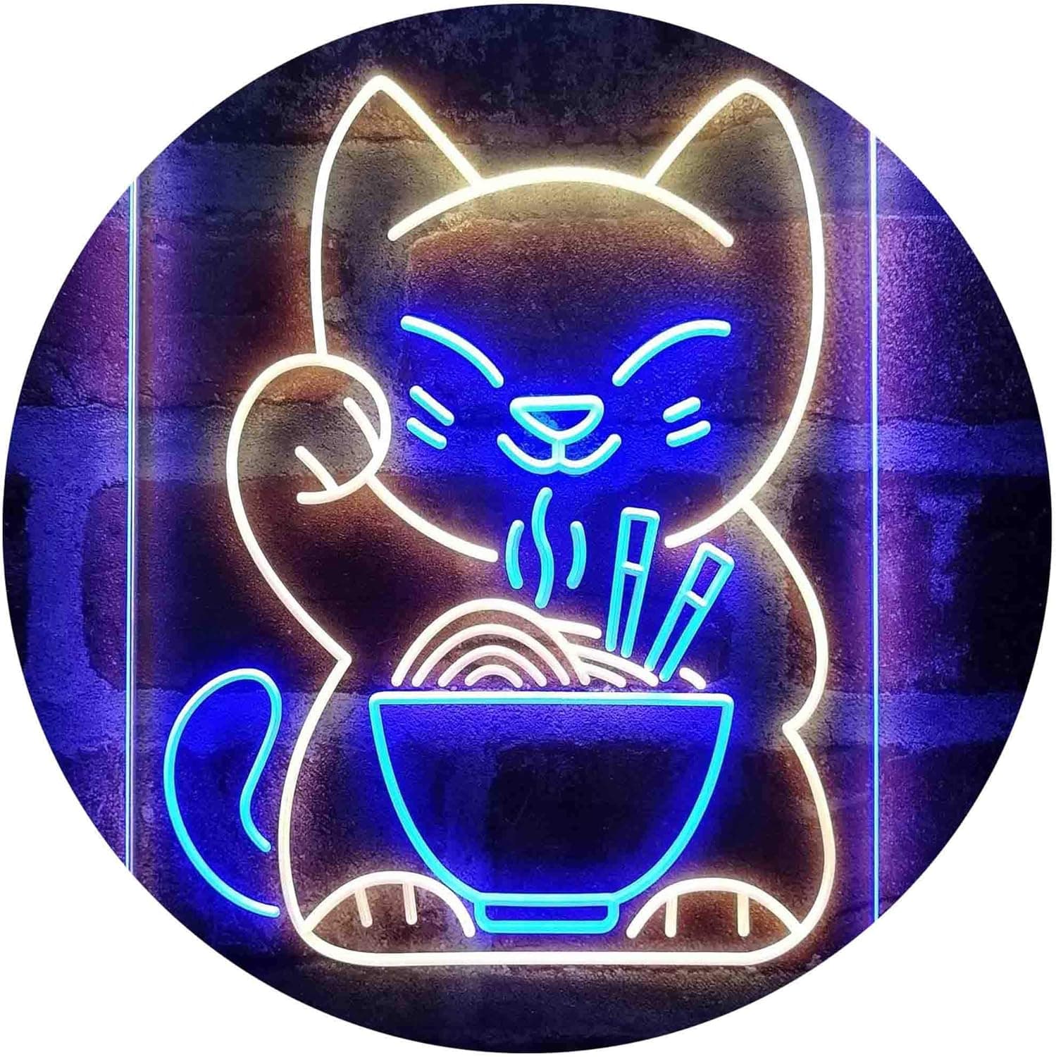 ADVPRO Maneki Neko Ramen Luck Cat Dual Color LED Neon Sign Blue & Yellow 12 x 16 Inches st6s34-i4029-by