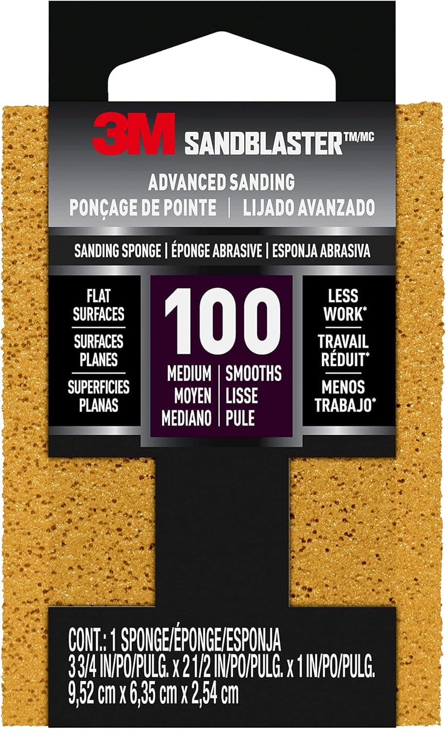 3M SandBlaster Sanding Sponge, Maroon, 3.75 in. x 2.5 in. x 1 in., 100 Grit