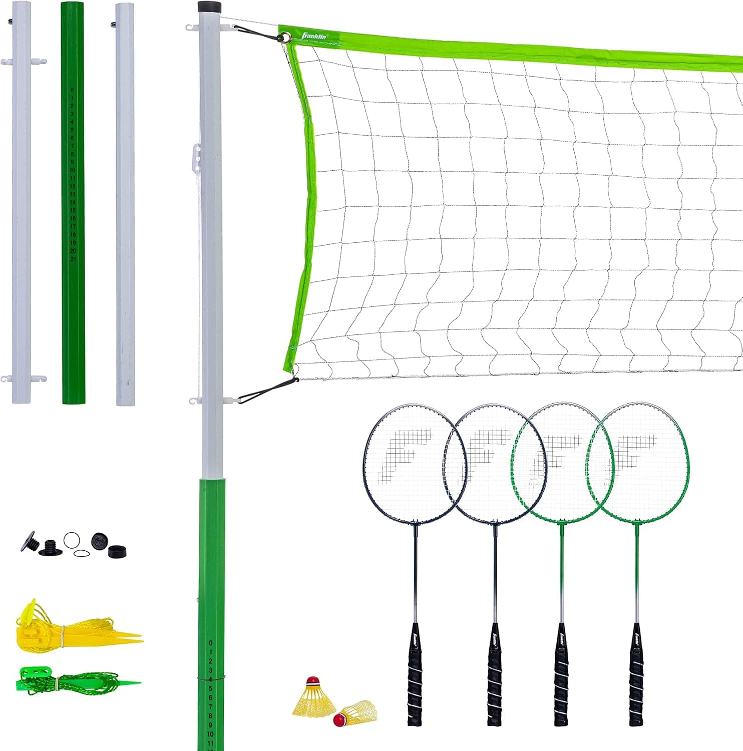 Franklin Sports Badminton Set - Portable Badminton Set - Adult and Kids Badminton Net - Perfect Backyard/Lawn Game - Includes 4 Badminton Racquets - Intermediate