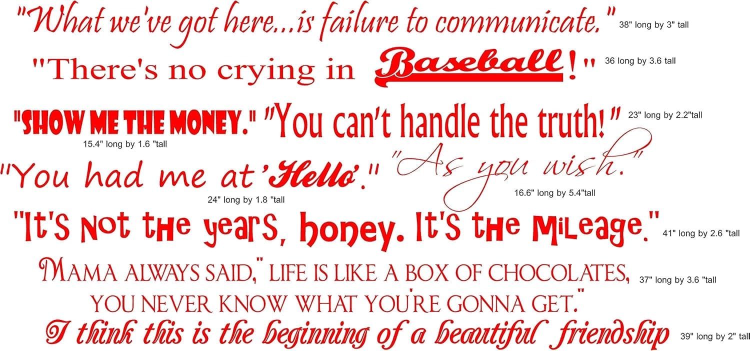 Movie Quotes Vinyl Wall Decal - Large, Dark Red