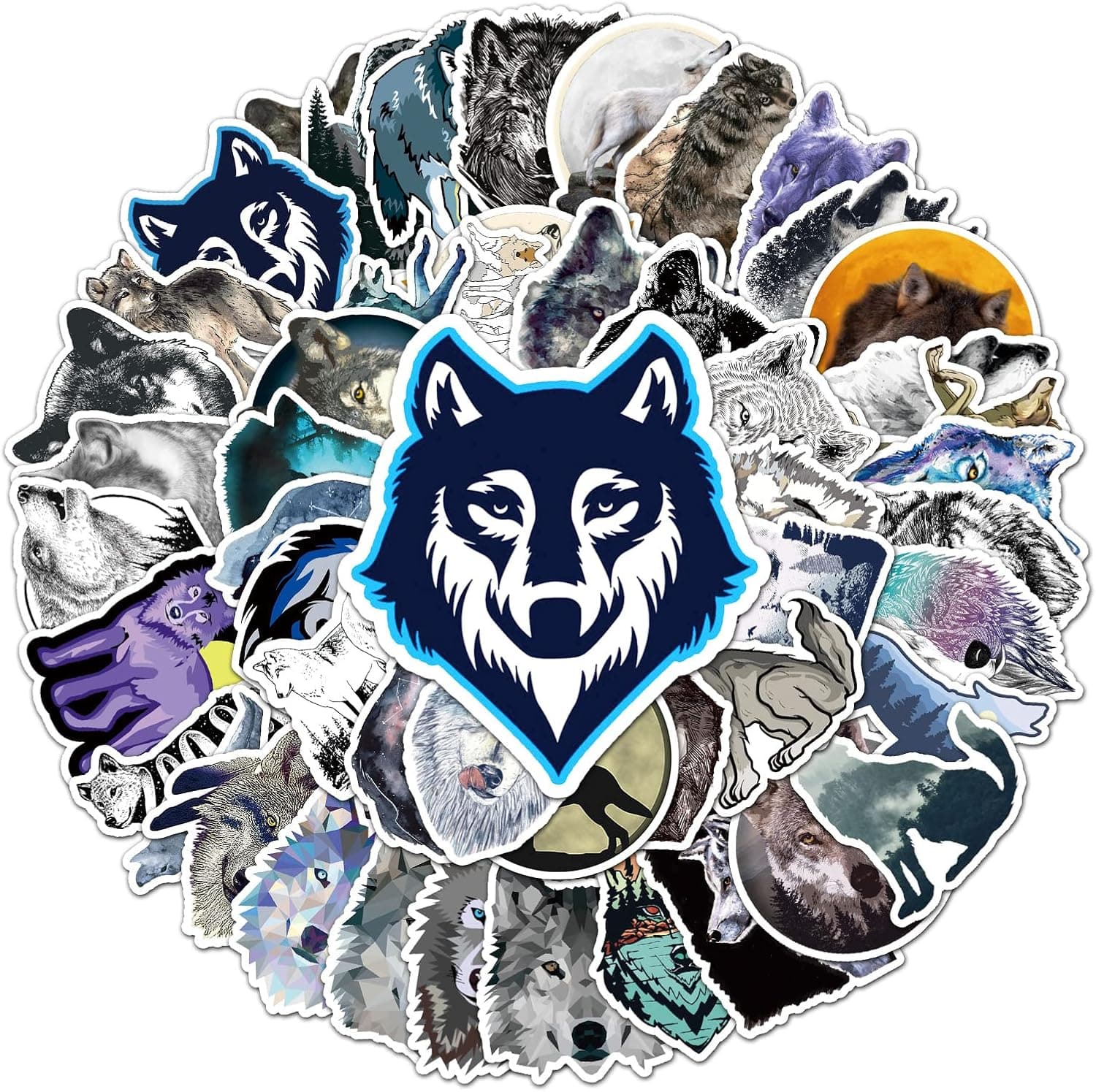 Wolf Stickers for Laptop(50 Pcs),Gift for Teens Adults Girl,Waterproof Wind Wolf Stickers for Water Bottle,Trendy Vinyl Stickers for Journal,Dairy,Scrapbook …