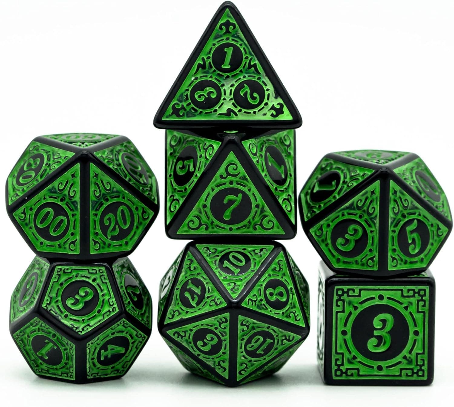 Poludie DND Dice Set -D&D Polyhedral Dice (7 Pcs) with Black Dice Bag for Dungeons and Dragons Role Playing Dice Games RPGs (Dice-Green with Black Edge)