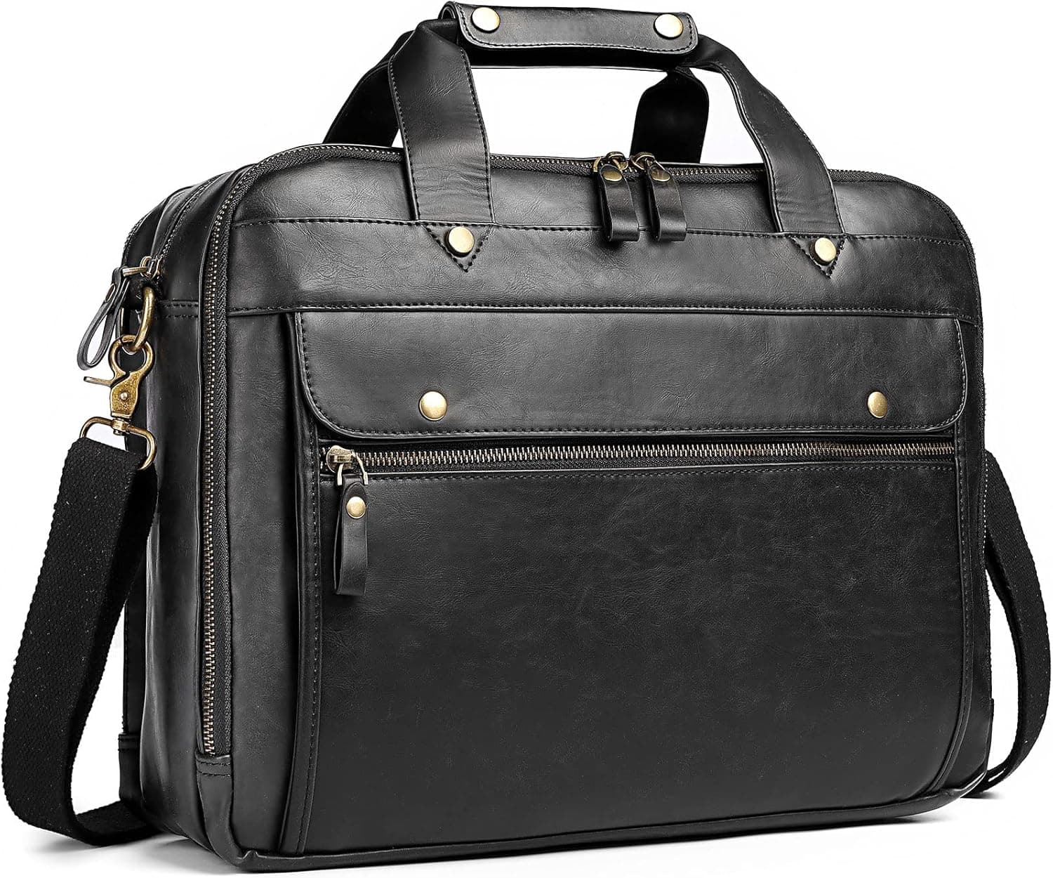 PU Leather Briefcase for Men Computer Bag Laptop Bag Waterproof Retro Business Travel Messenger Bag Large Tote 15.6 Inch, Perfect for Daily Use/Christmas (Black)