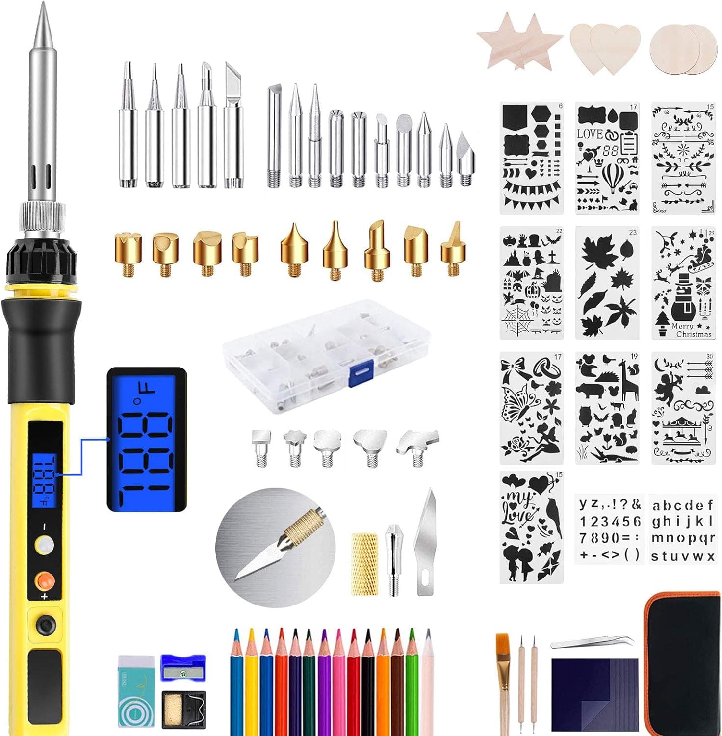 Wood Burning Kit with LCD Display and On-Off Switch Wood Burning Tool,Wood Burner Adjustable Temperature for Embossing/Carving/Soldering/Wood Crafts