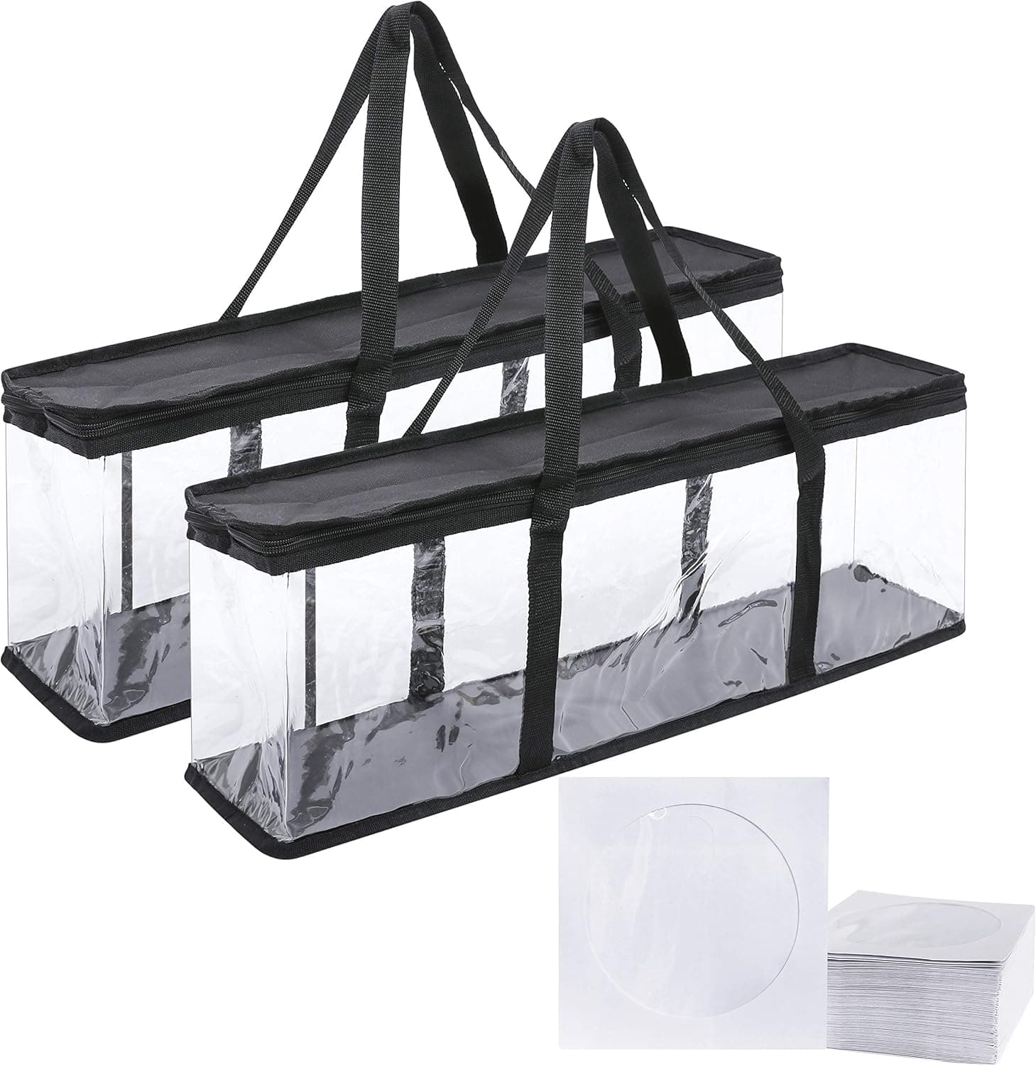 TmiAod 2-Pack CD/DVD Case Storage Bags and 100 Pieces CD Sleeves DVD Sleeves Envelope Holder with Clear Window and Flap