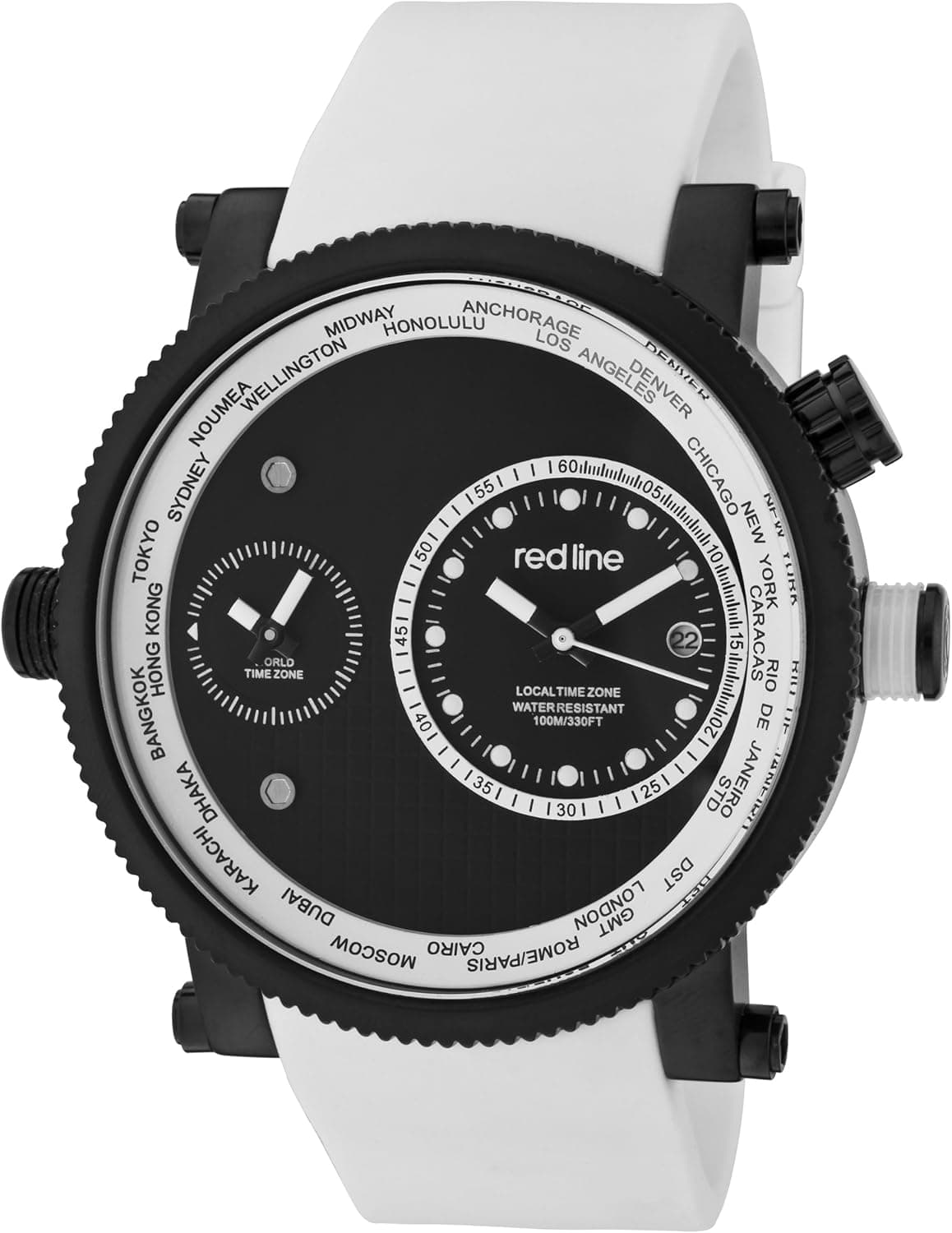 red line Men's 50037-BB-01-WHT Specialist World Time Black Dial White Silicone Watch