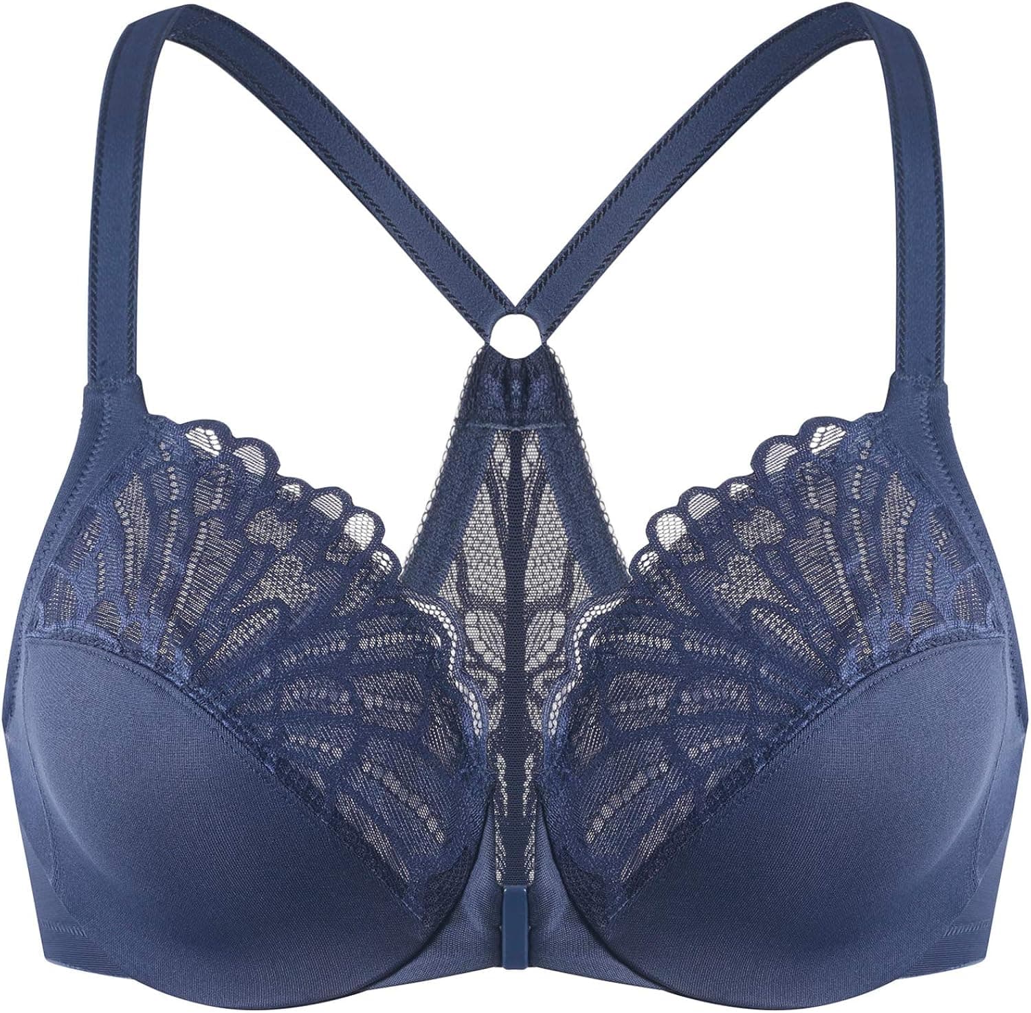 MELENECA Women's Racerback Front Closure Full Coverage Unlined Plus Size Underwire Bra