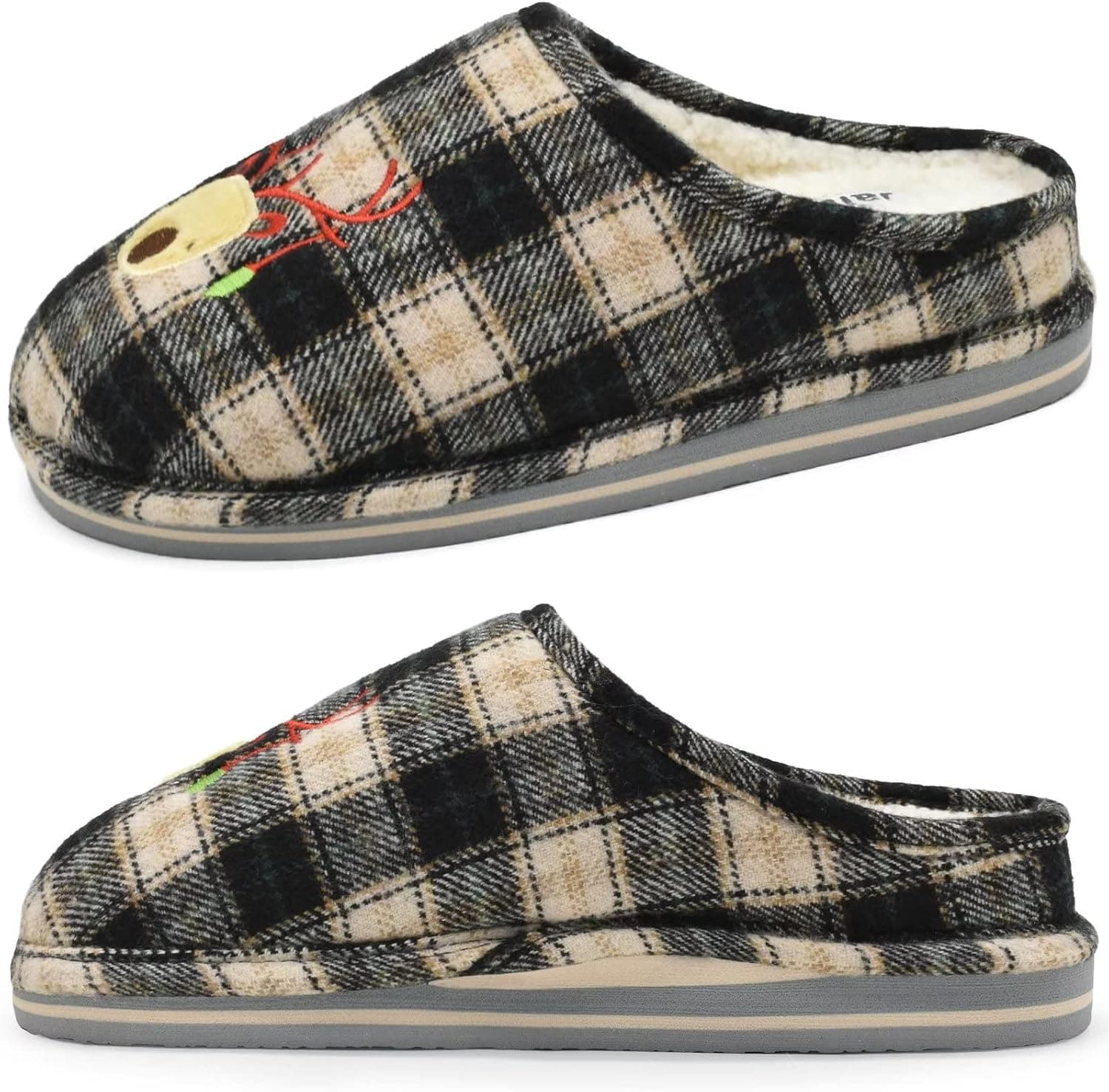 KuaiLu Womens Cozy Memory Foam Slippers, Ladies Plaid House Slippers, Comfy Arch Support Bedroom Slippers, Slip on Warm Fuzzy Lined Winter Home Shoes with Non-slip Indoor Outdoor Hard Rubber Sole