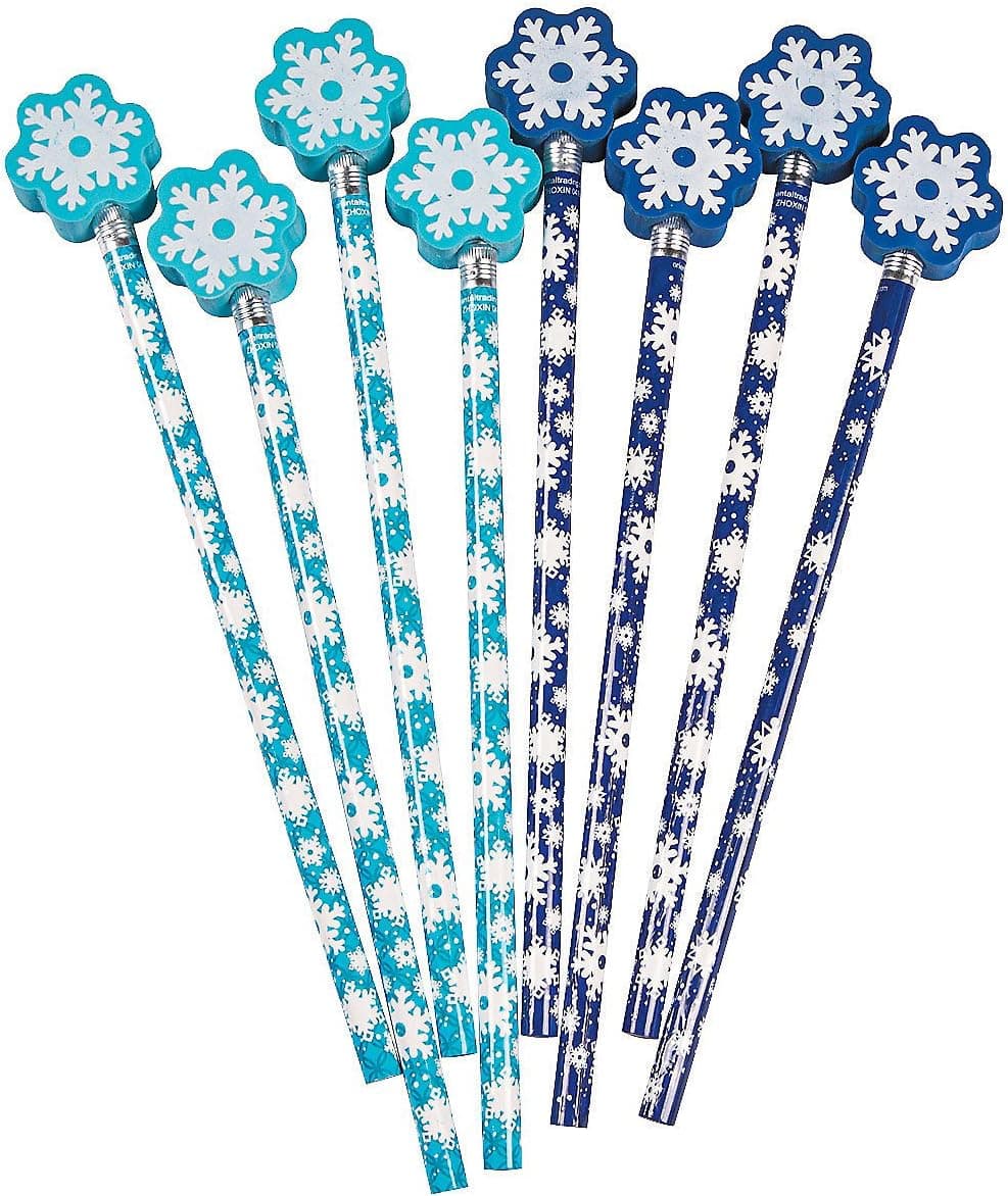 Fun Express Snowflake Pencils with Pencil Top Eraser - Stationery - 12 Pieces