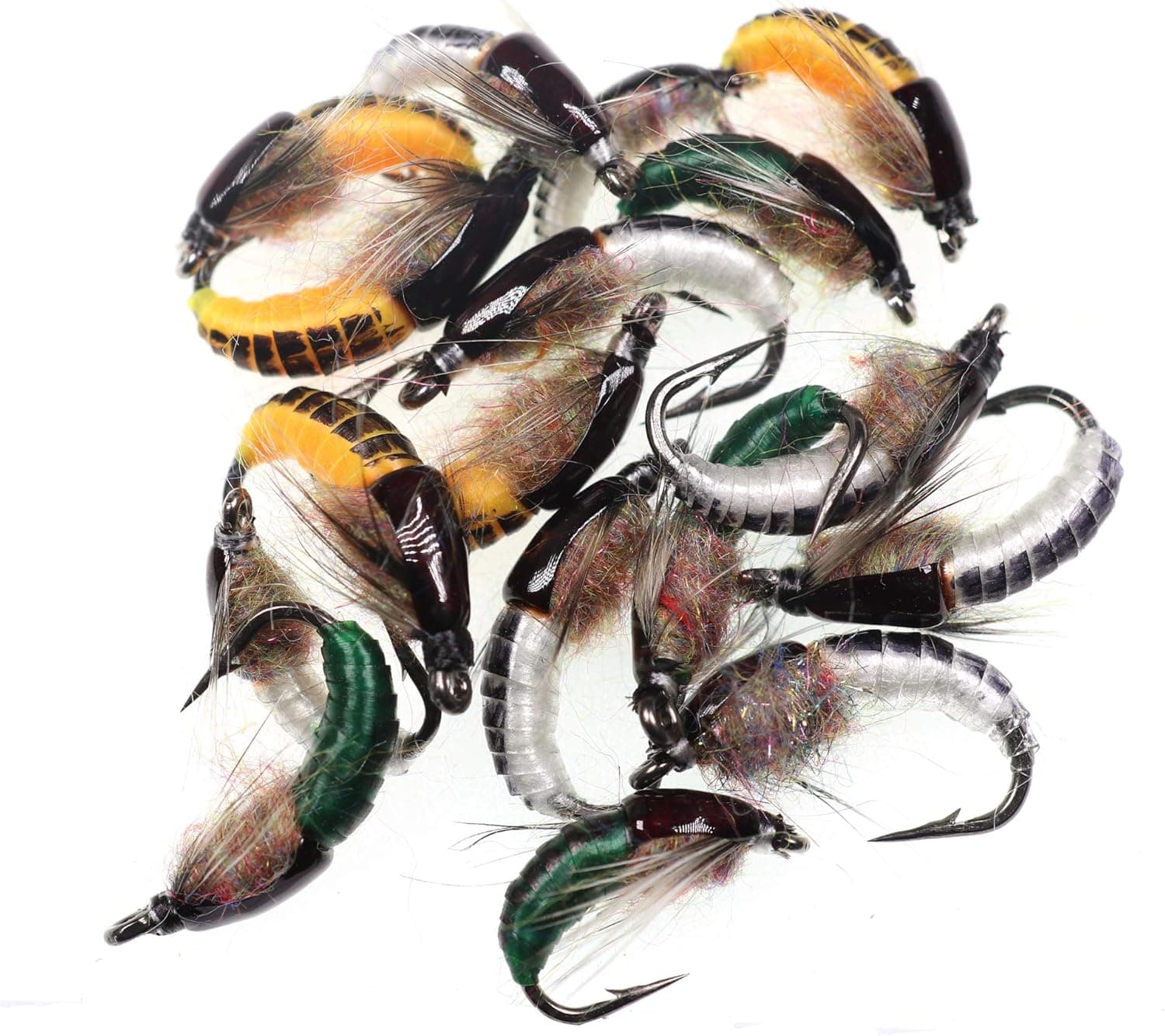 wifreo 1 Dozen Mix Color Fishing Fly of Scud Larva Worm Nymph Flies