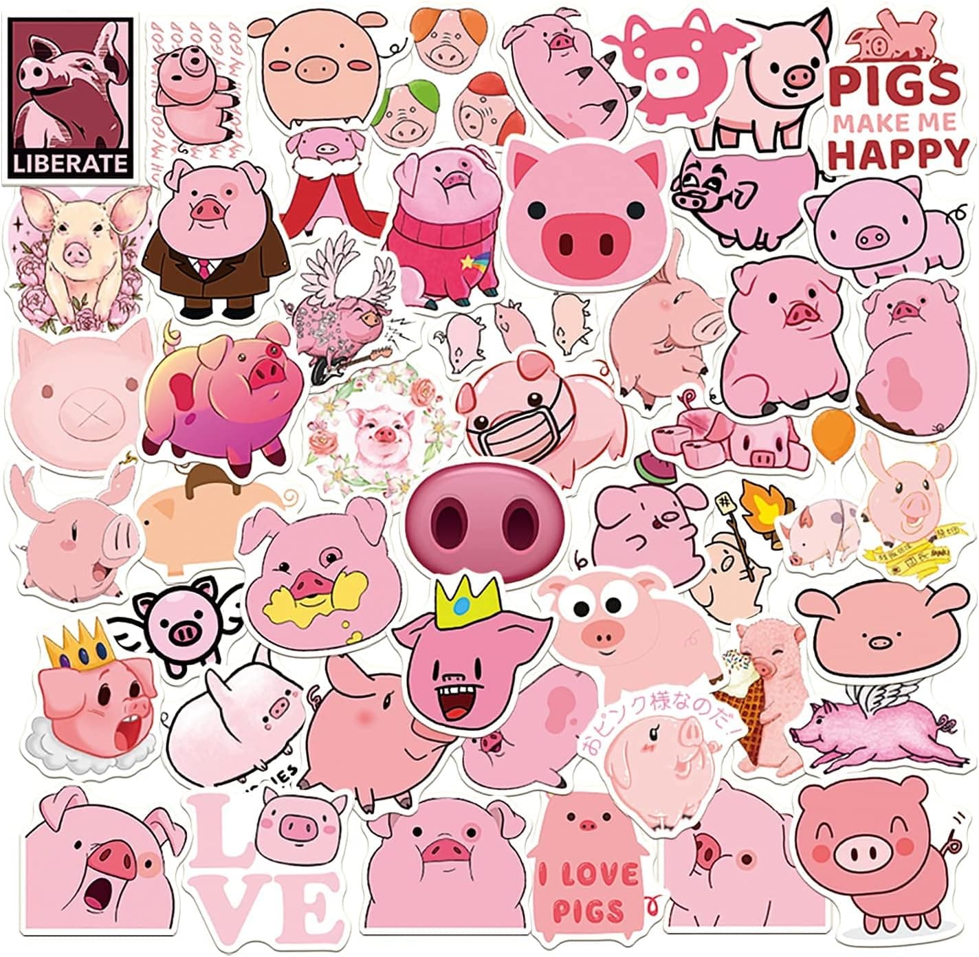 Pink Pig Stickers 50pcs Cute Pink Pig Decals Animal Merch Kids Toy Vinyl Waterproof Teens Girls Gifts Laptop Kawaii Water Bottles Guitar Phone