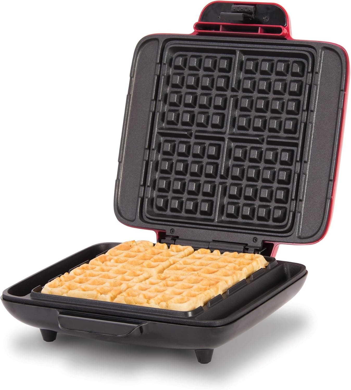 Dash No-Drip Waffle Maker: Waffle Iron 1200W + Waffle Maker Machine For Waffles, Hash Browns, or Any Breakfast, Lunch, & Snacks with Easy Clean, Non-Stick + Mess Free Sides - Red