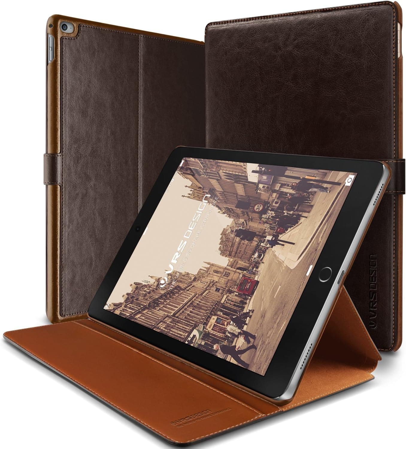 iPad Pro Case, VRS Design [Layered Dandy][Coffee Brown] - [Auto Sleep/Awake][Kickstand Leather Cover] - For iPad Pro 12.9