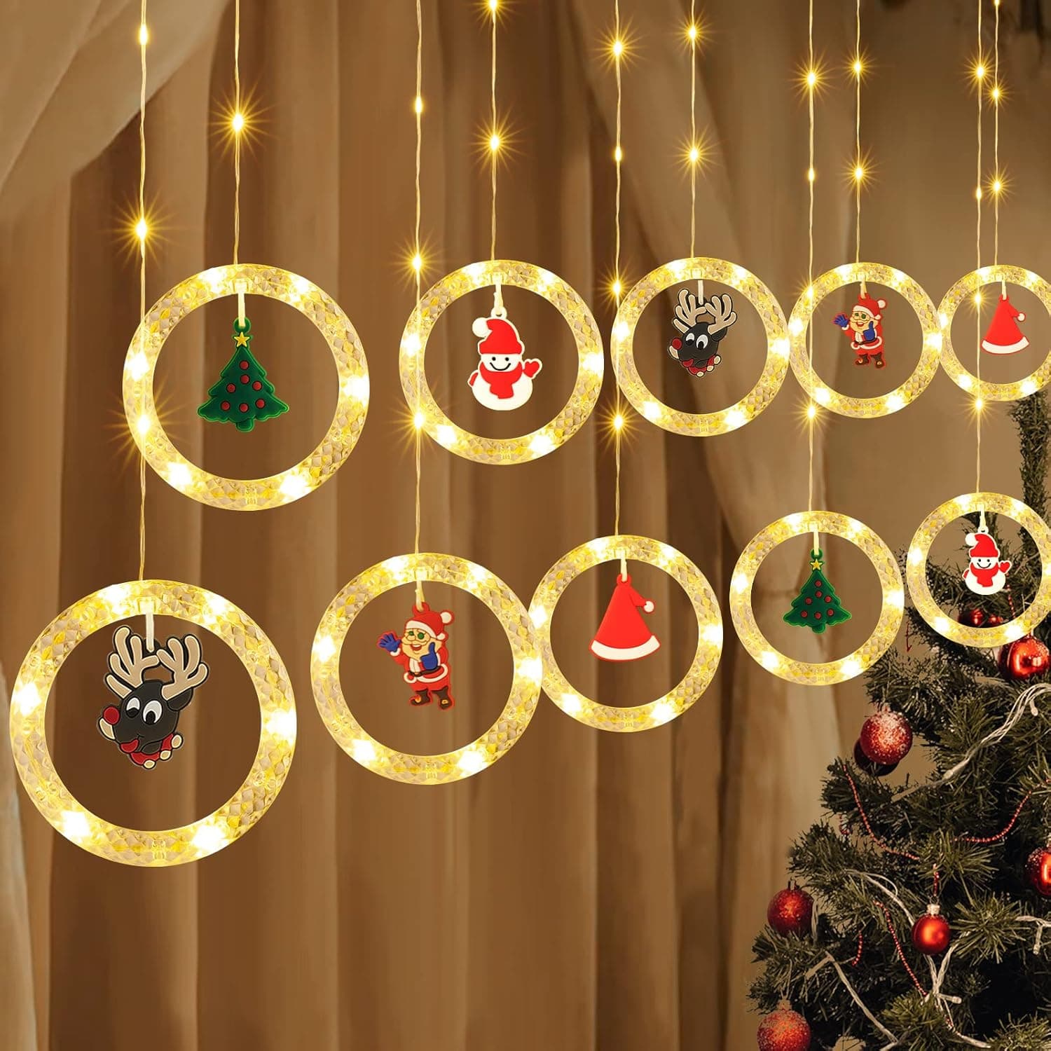 Christmas Lights, 9.8 Ft. Hanging String Christmas Light with 10 Cute DIY Christmas Decor, 100 LED USB Operated Lights with Remote, Fairy Lights for Window Indoor Outdoor Party Bedroom Home