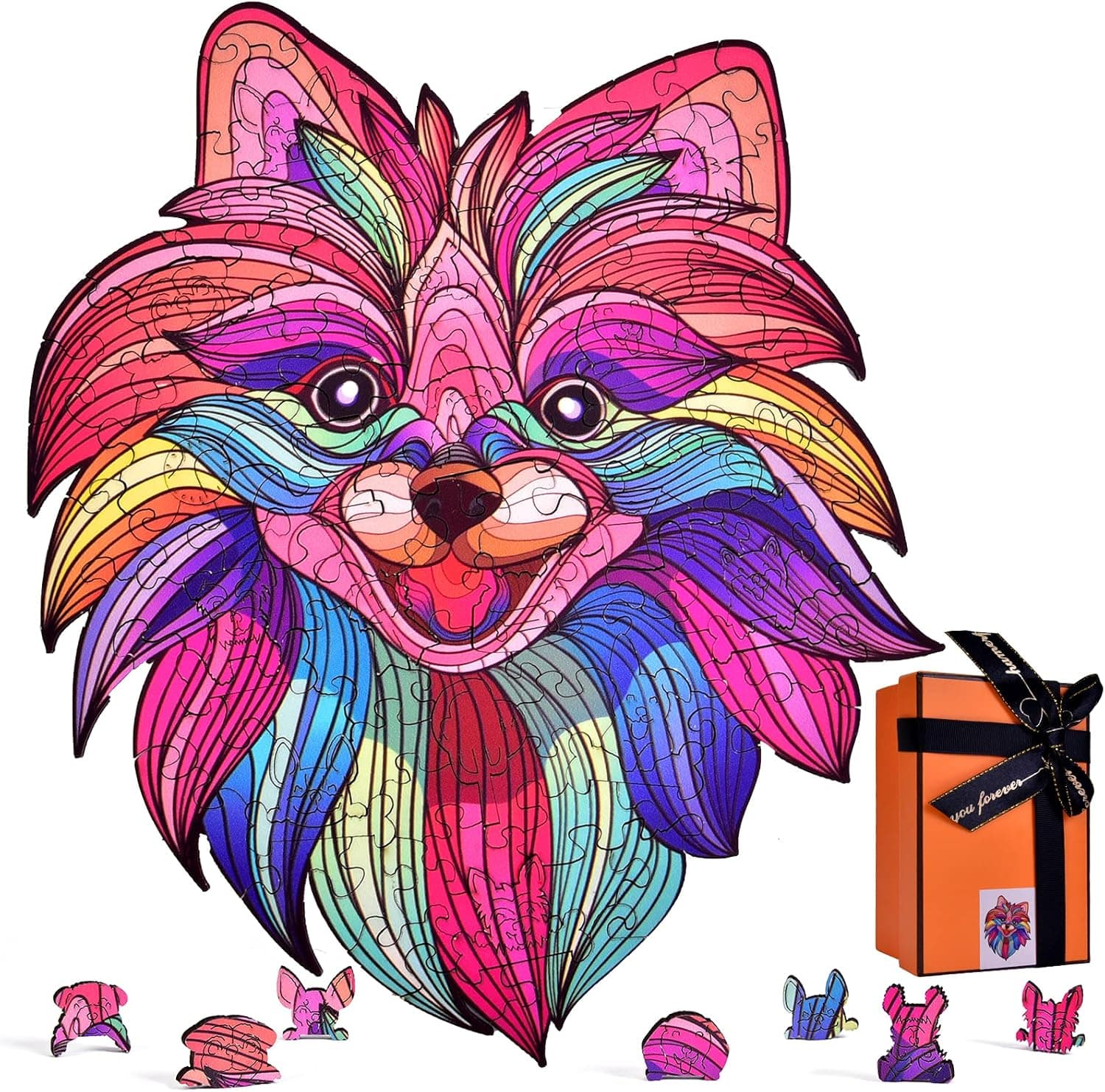 ANGELEMM Wooden Puzzles for Adults, 110 Uniquely Animal Shaped Puzzle Pieces, Pomeranian Dog Puzzles, Family Games, Best Gift Brain Teaser Puzzles, Home Decor, Wooden Jigsaw Puzzles, 8.3x6.7 inch