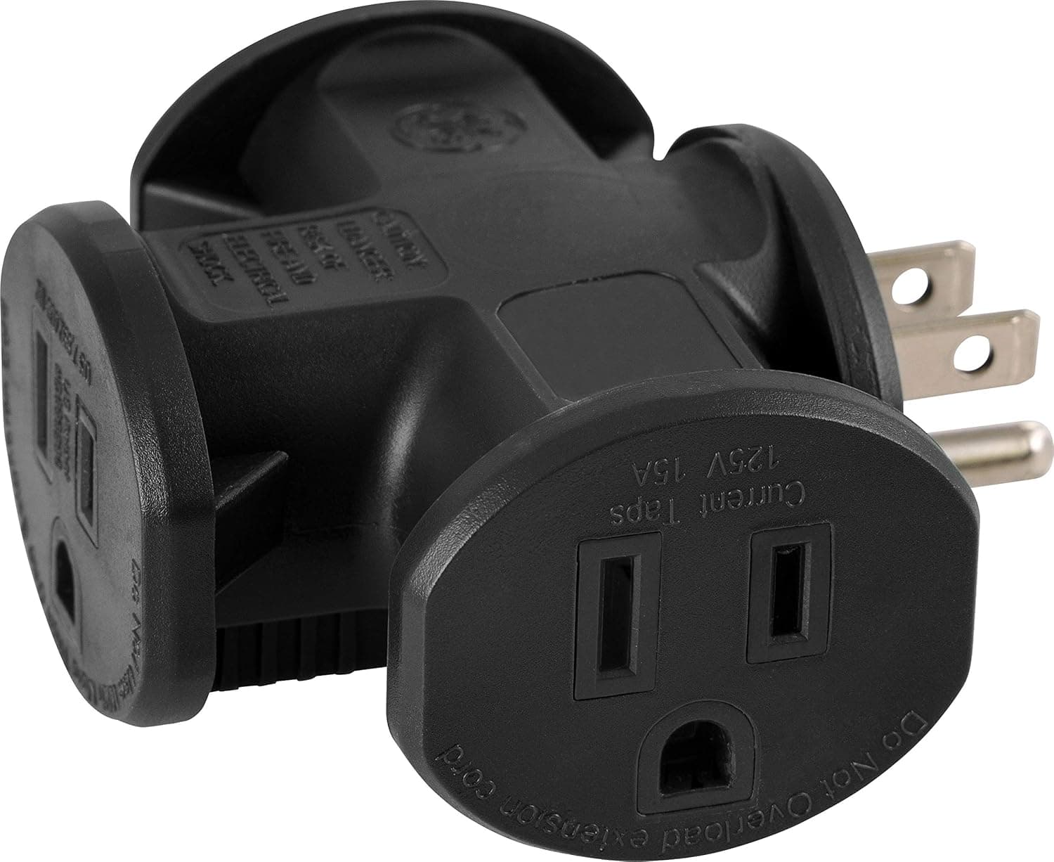 GE 3 T-Shaped Adapter, Outlet Extender, Electrical Outlet Extender, Wall Outlet Extender, Grounded Wall Tap, Outdoor Heavy Duty, UL Listed, Black, 50872, 1 Pack
