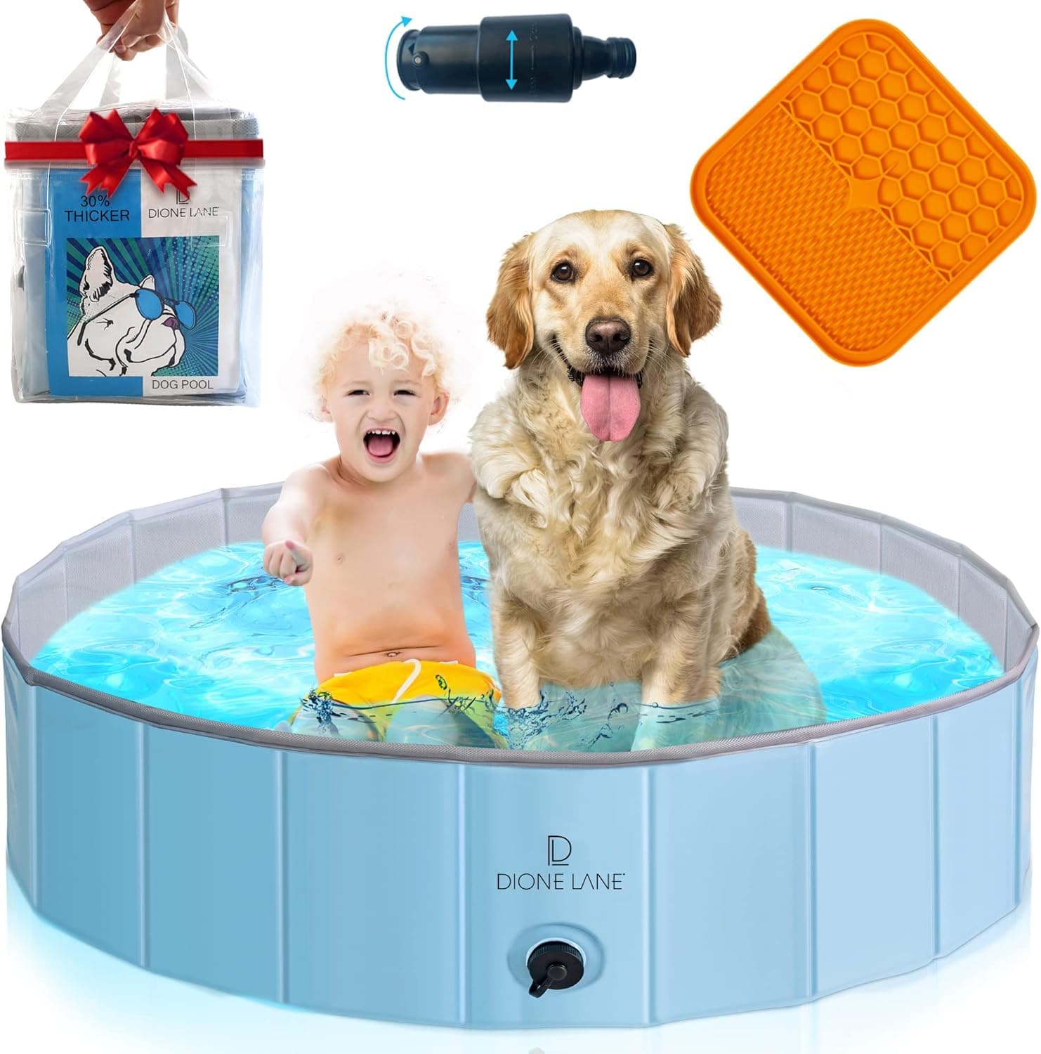 DIONE LANE Foldable Dog Pool - Kiddie Pool - Hard Plastic Pool for Kids - Kids Pool - Toddler Plastic Kiddie Pool for Dogs - Ball Pit for Dogs - Ball Pit - Dog Pools for Large Dogs - 47" Heavy Duty