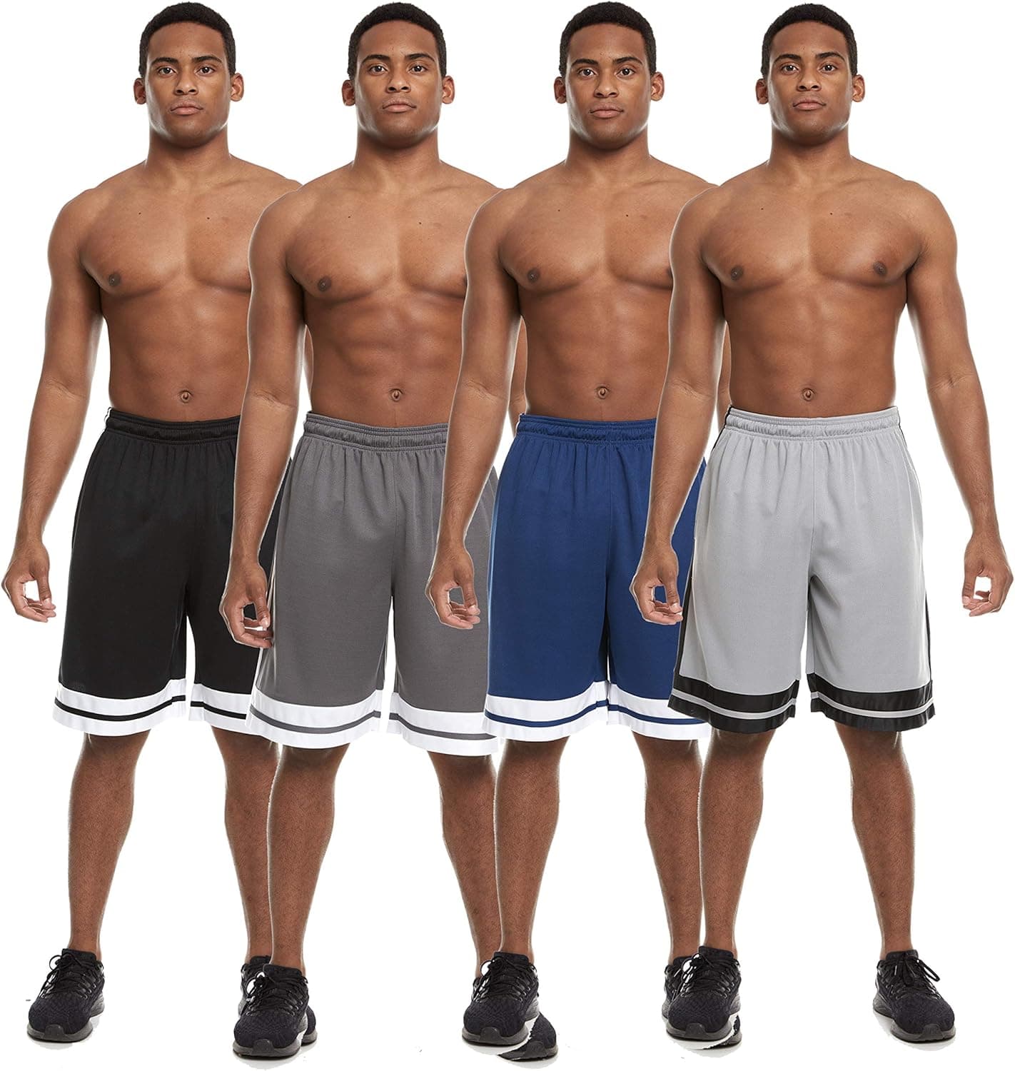 Zupo 4 Pack: Men's Active Performance Quick-Dry Athletic Training Basketball Workout Gym Knit Shorts with Pockets