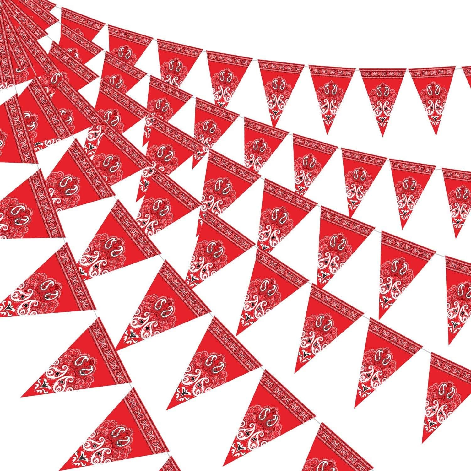 60 Pieces Bandana Pennant Banner Western Cowboy Style Sign Pennant Banner for Western Party Supplies, 5 Strings