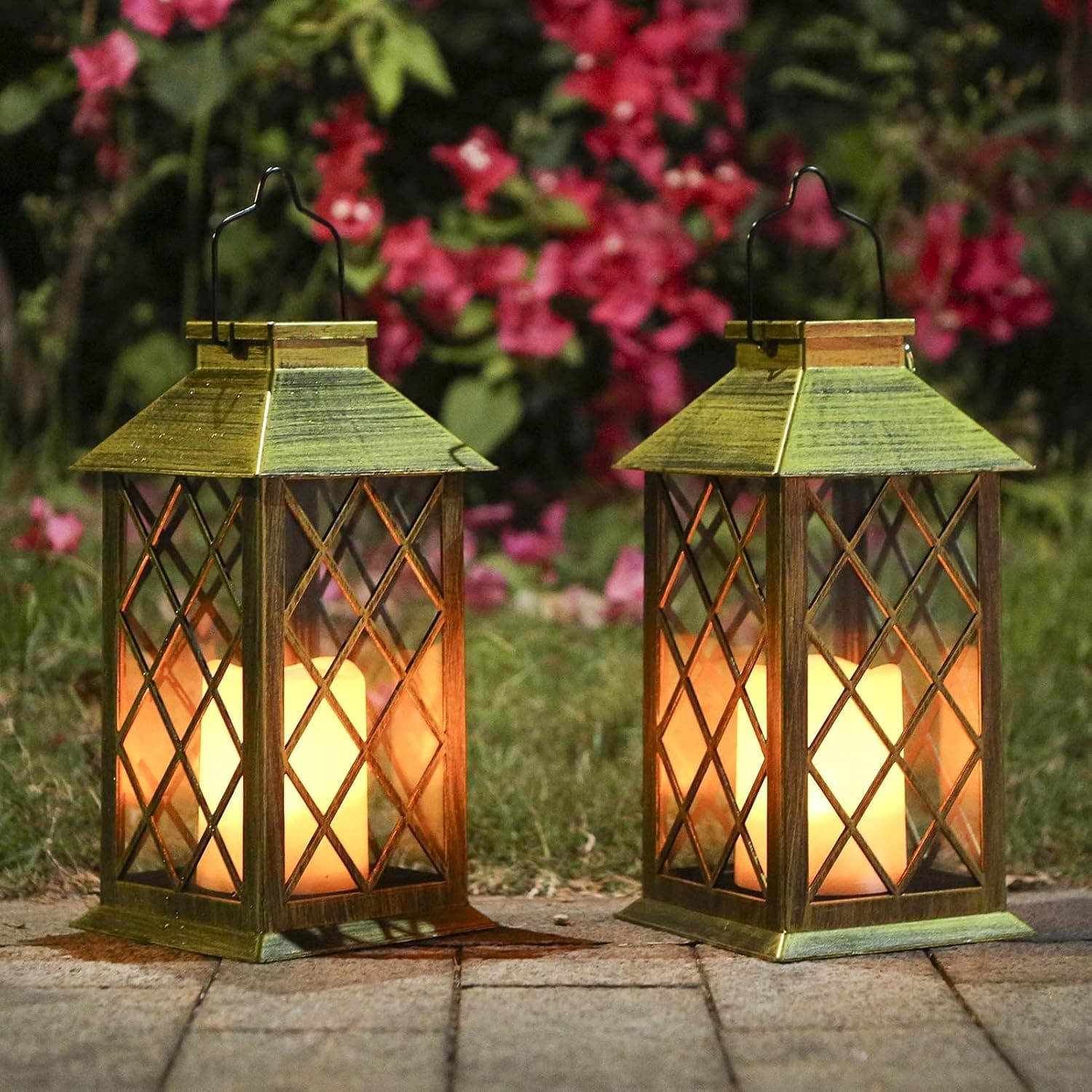 Tomshine Solar Lantern, Outdoor Garden Hanging Lanterns Waterproof, 14 Inch LED Solar Flickering Flameless Candle Lights for Table Patio Party Decorative (2 Packs)