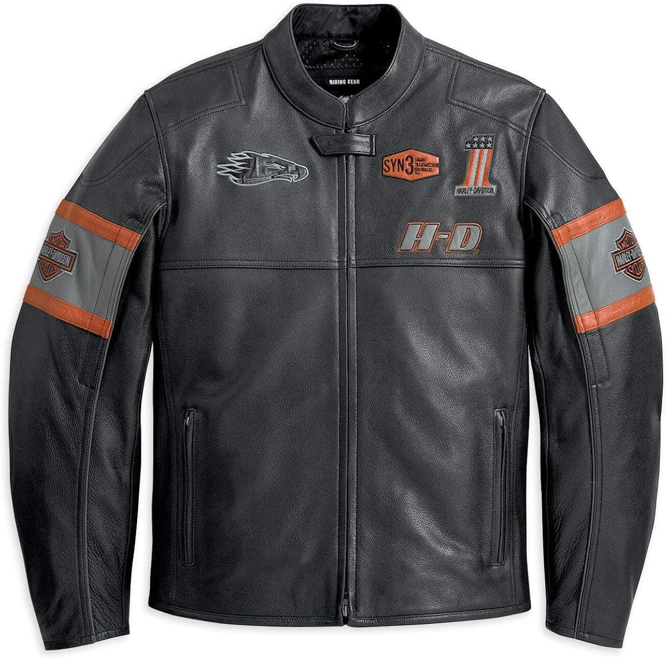 Leather Maker Mens H-D Screaming Eagle Rider Vintage Biker Black Cowhide Leather Jacket