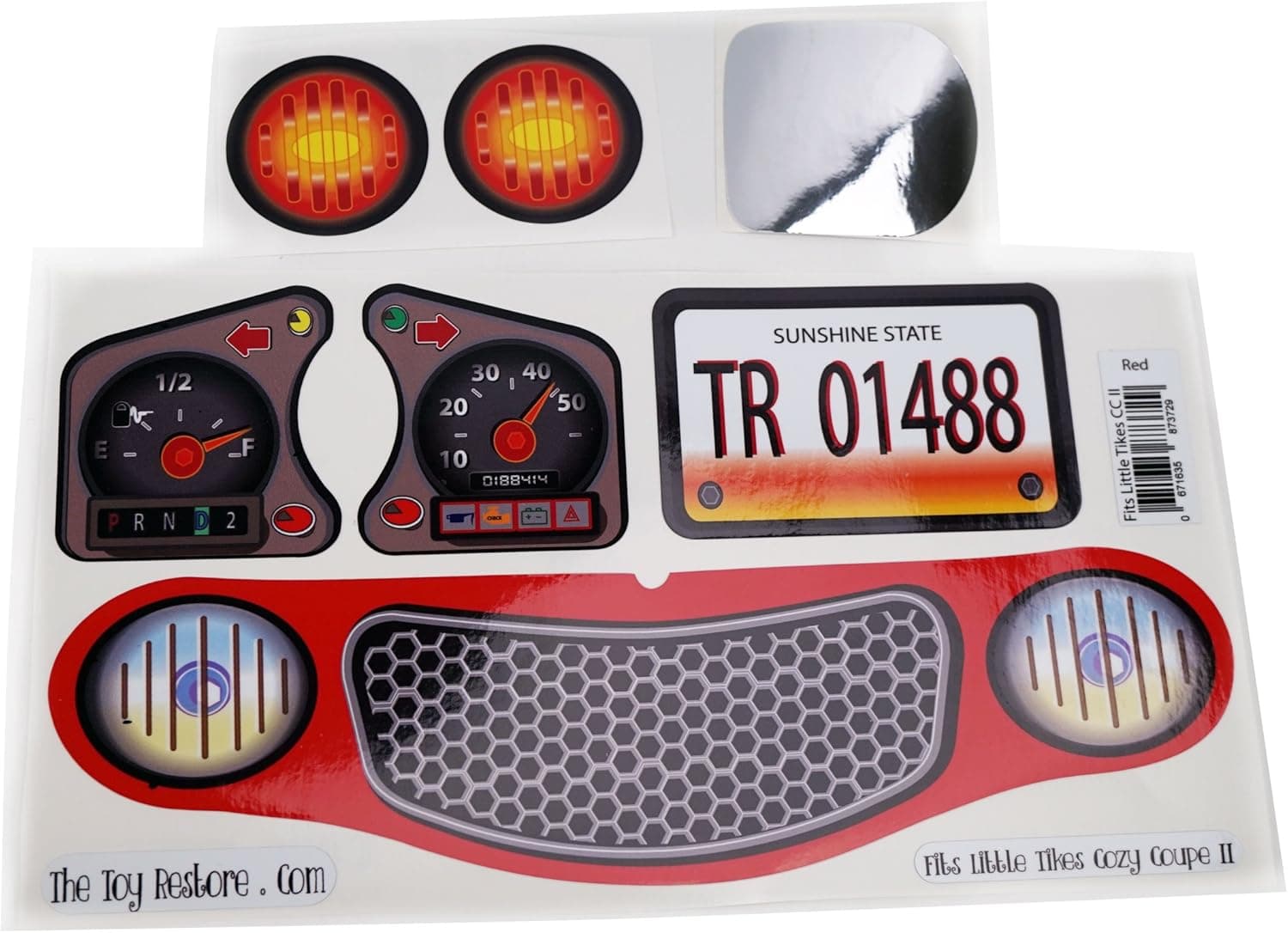 The Toy Restore New Replacement Decals Fits Little Tikes Cozy Coupe II Ride on Red