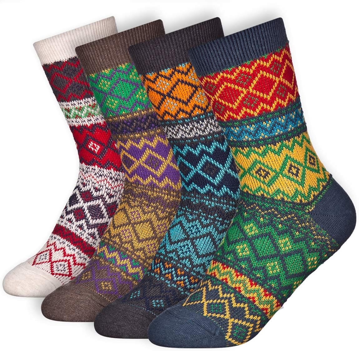 Stylish Warm Winter Thick Geographic Jacquard Knit Micro Crew Quarter Socks Gift Set (Onesize, 4 Pairs)