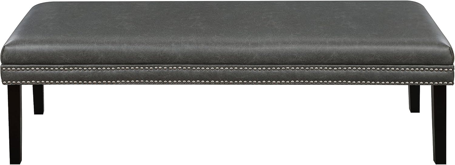 Pulaski Faux Leather Upholstered Bed Bench, Nail Head Trim, 57" x 21" x 18", Steel Grey