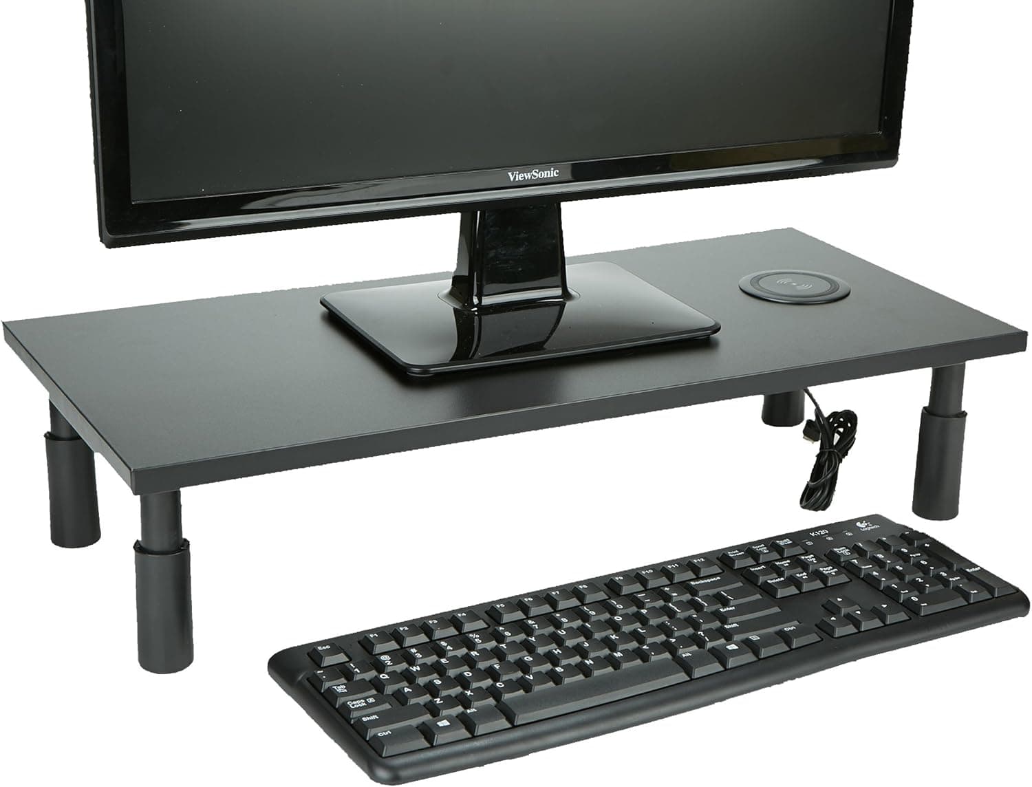Mind Reader CHIMON-BLK Monitor Stand with Wireless Charging Station, Adjustable Laptop, Monitor, Computer Riser, Keyboard Storage, Black