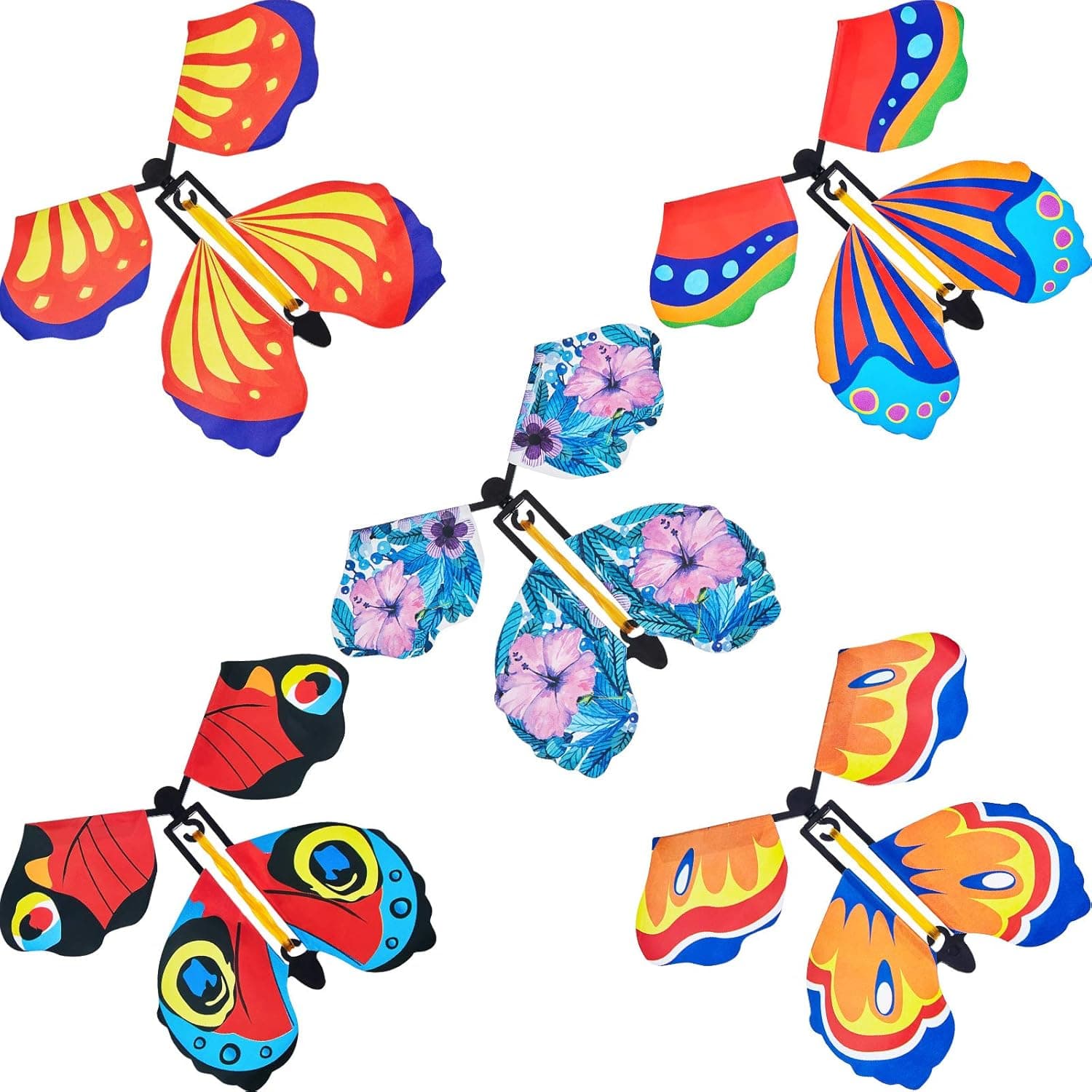 5 Pcs Butterfly Wind up Magic Flying Butterfly Cards Surprise Insert Toys Rubber Band Butterfly Toys for Explosion Box Colorful Bookmark Gifts