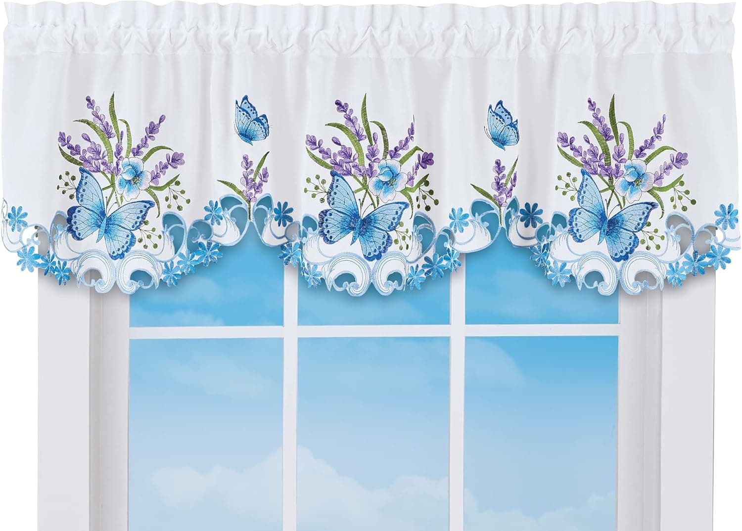 Collections Etc Elegant Embroidered Butterfly Flower Window Valance
